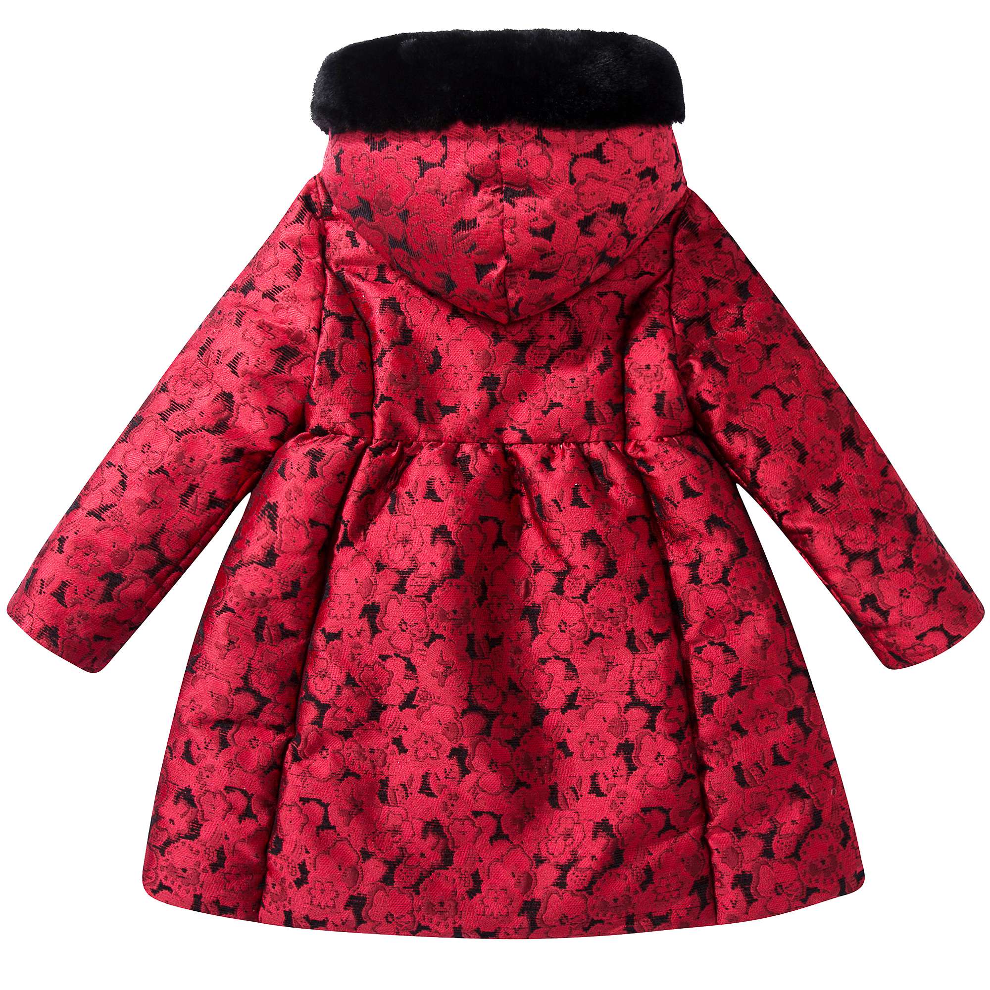 Girls Red & Black fur collar Coat