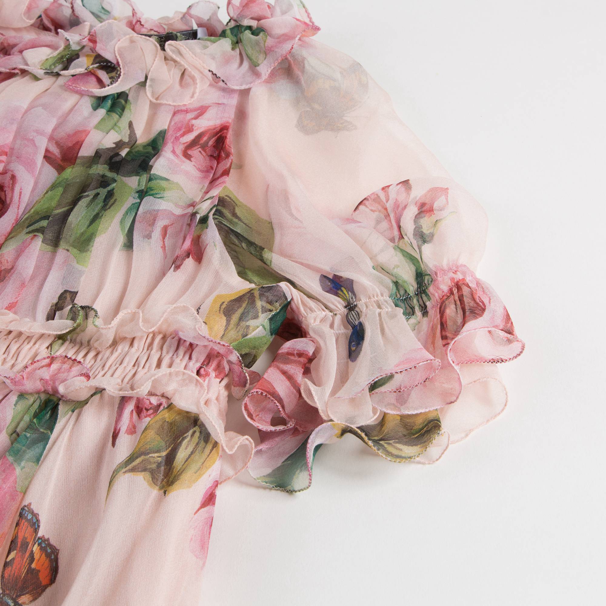 Girls Pink Rose Silk Chiffon Dress