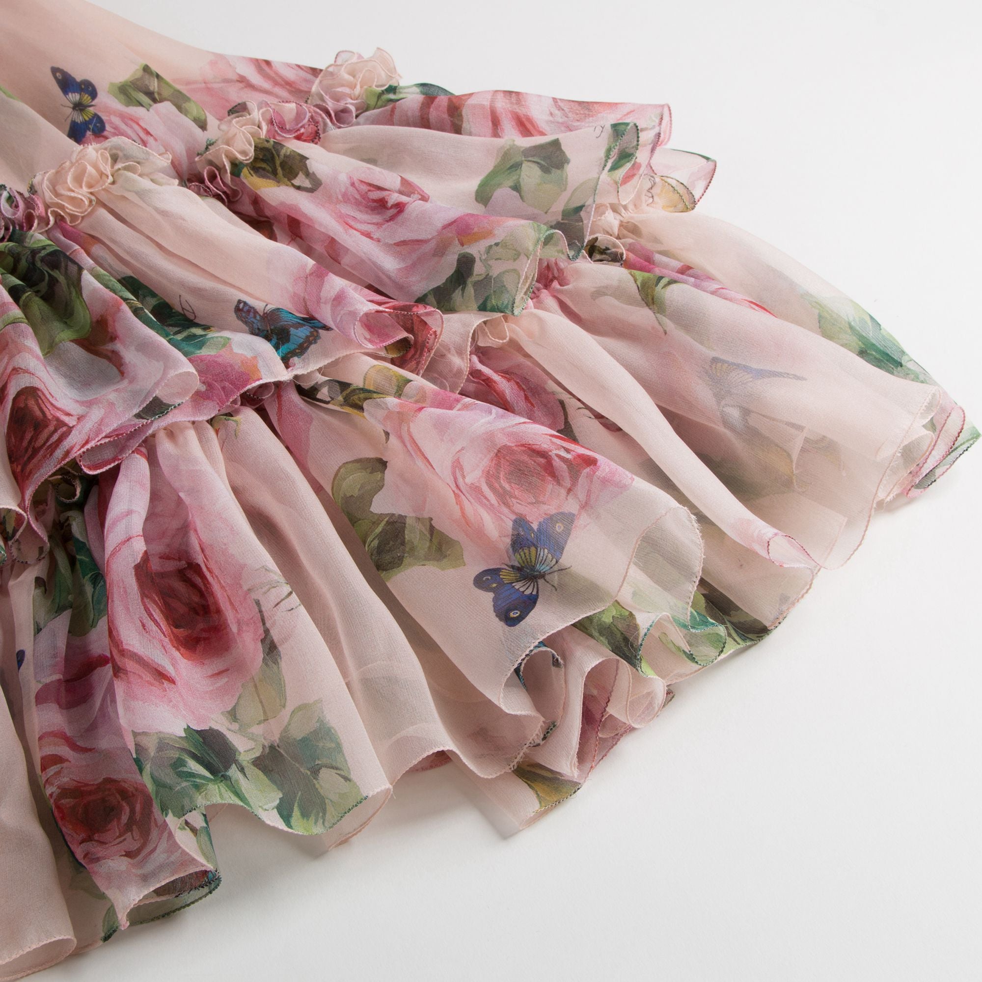 Girls Pink Rose Silk Chiffon Dress