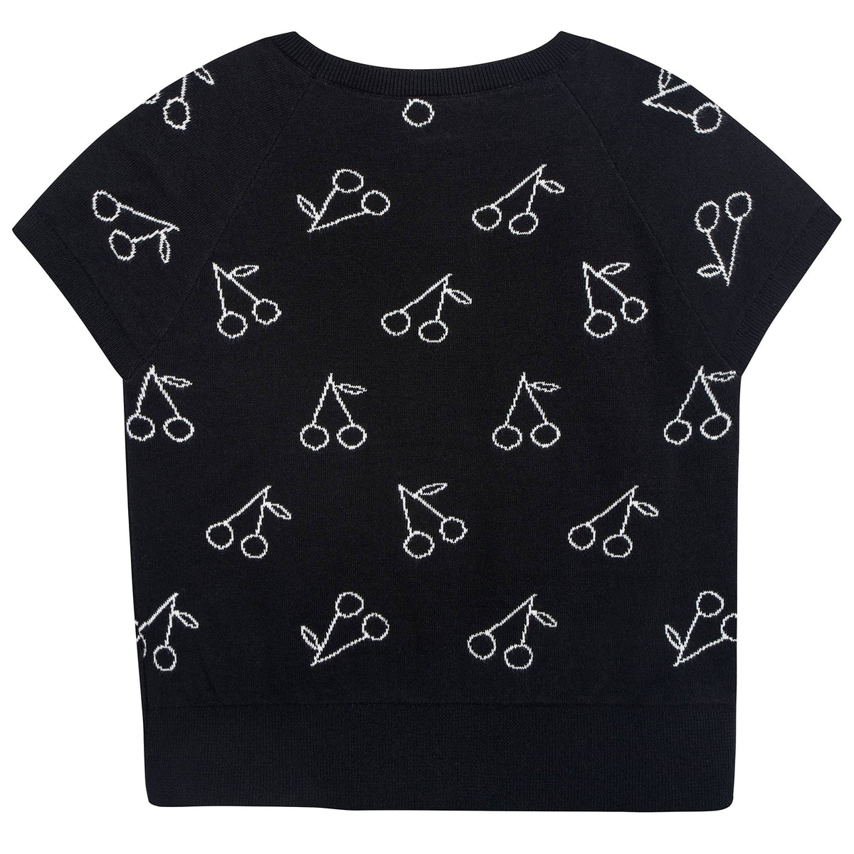 T-shirt en maille noir à imprimé cerises blanches pour fille