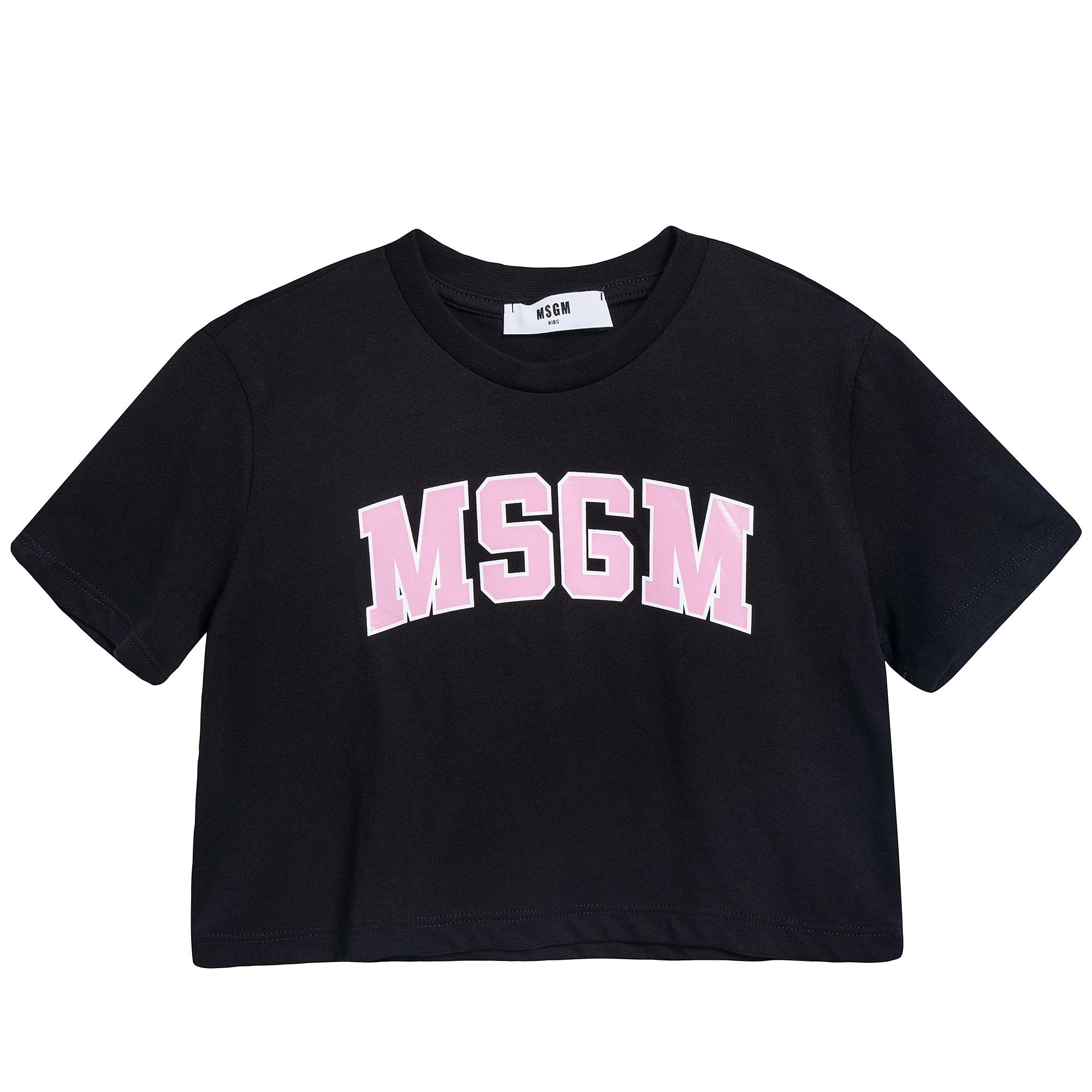 Girls Black Cotton Cropped Jersey T-Shirt