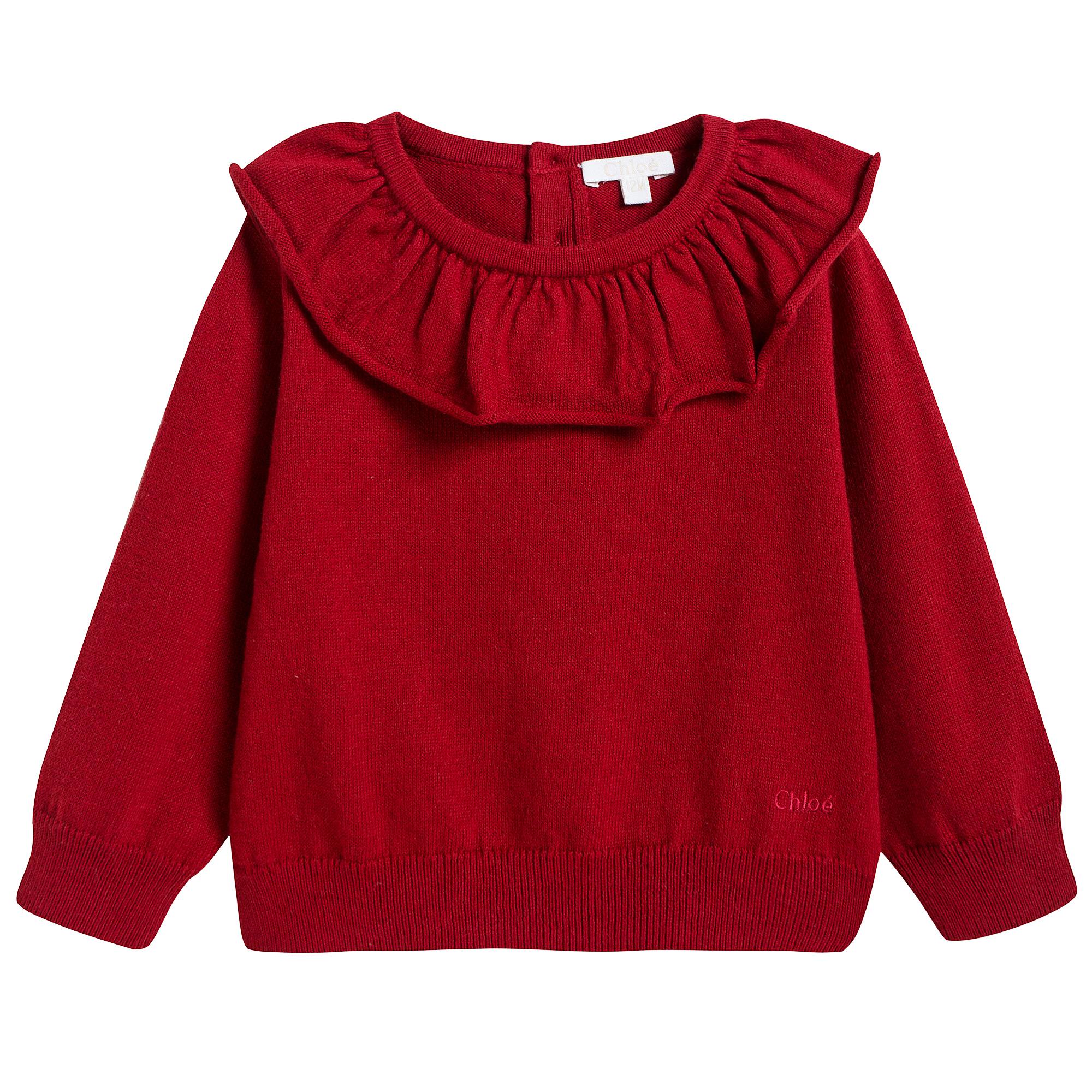 Girls Red Ruffle Sweater