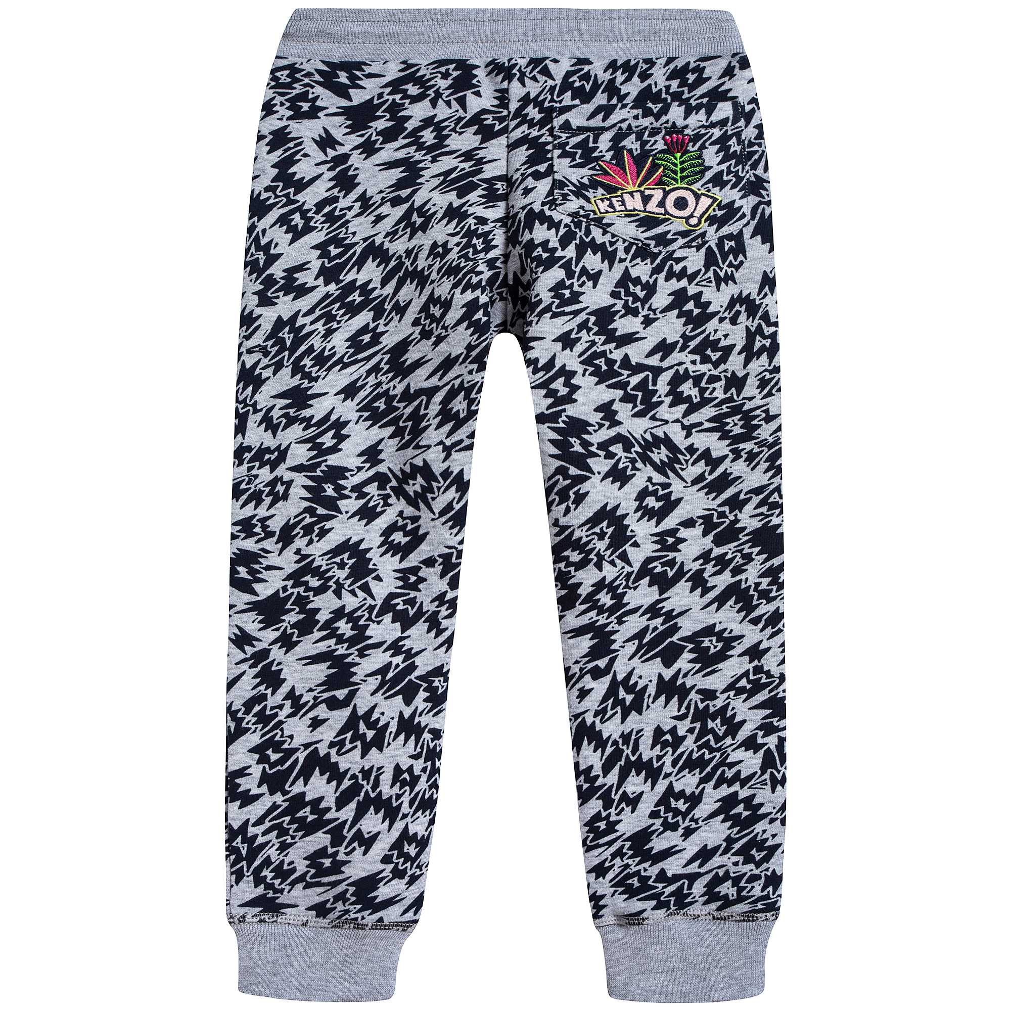 Girls Marl Grey Printed Cotton Trousers