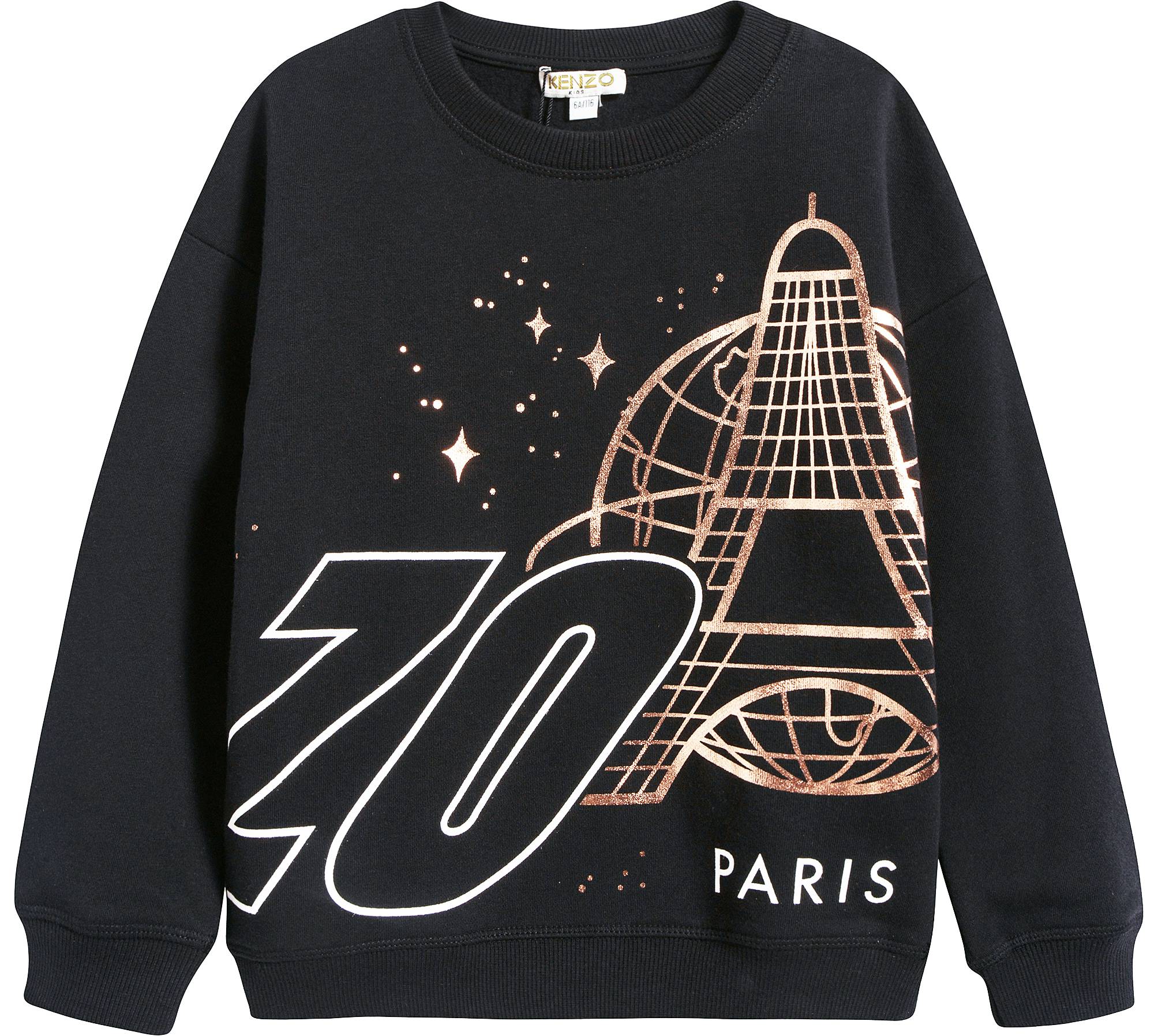 Girls Black Printed Cotton Sweatshirt