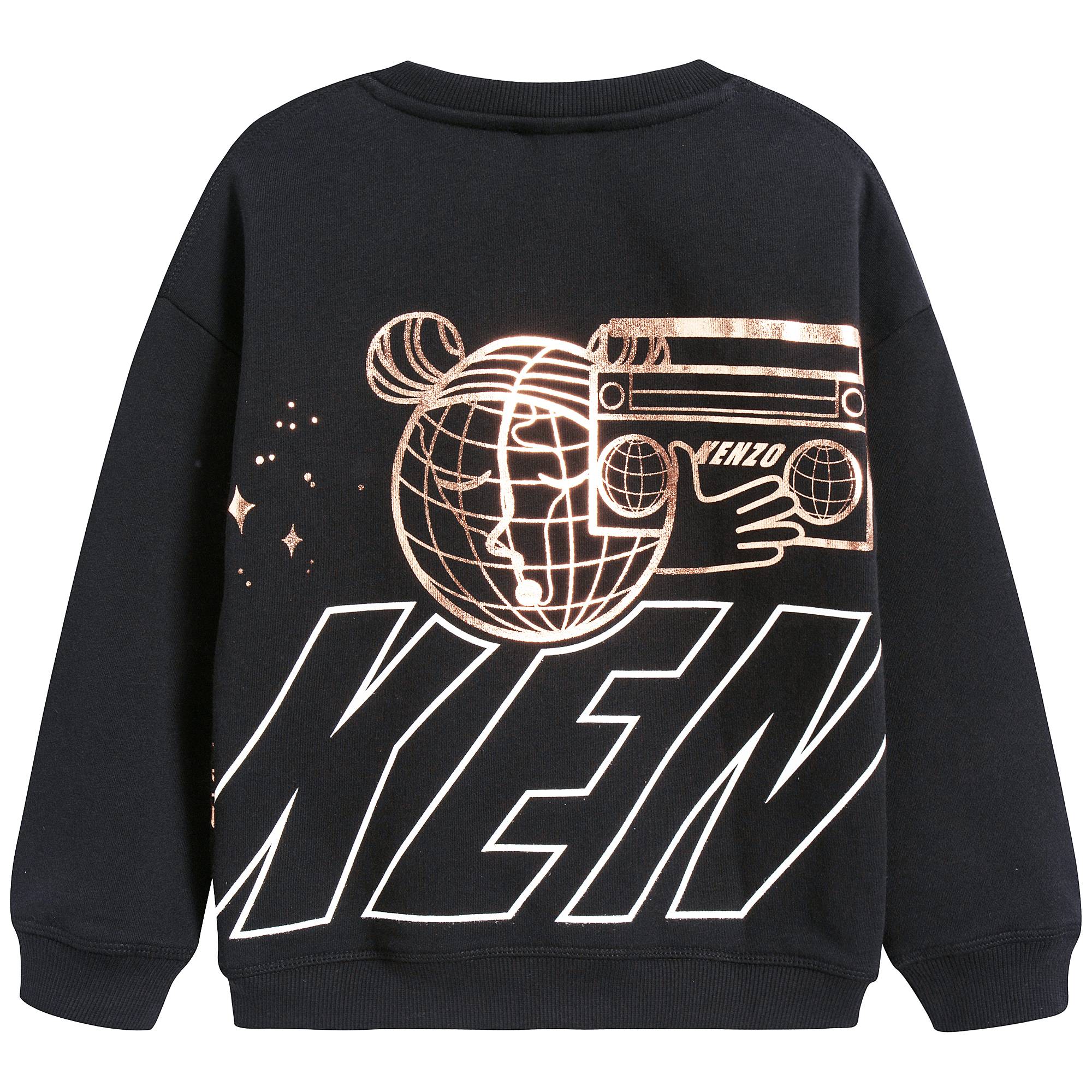 Girls Black Printed Cotton Sweatshirt