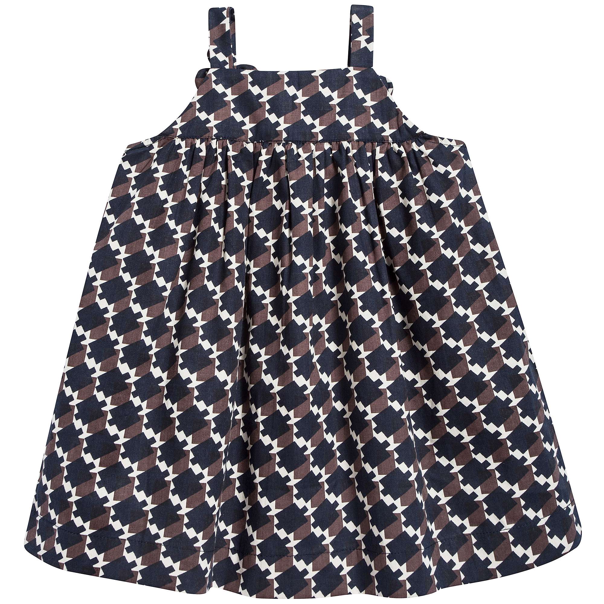 Baby Girls Blue & Chocolate Cotton Dress