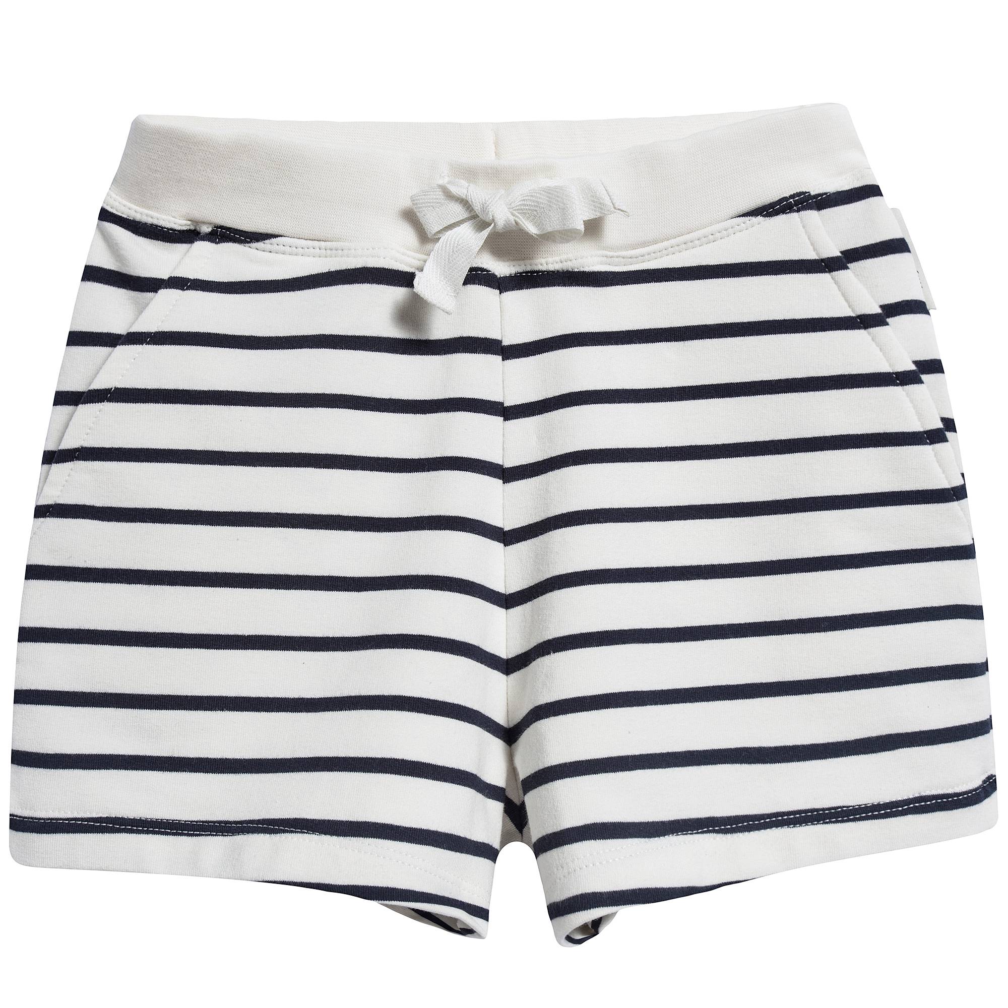 Girls Off White & Navy Small Stripes Shorts
