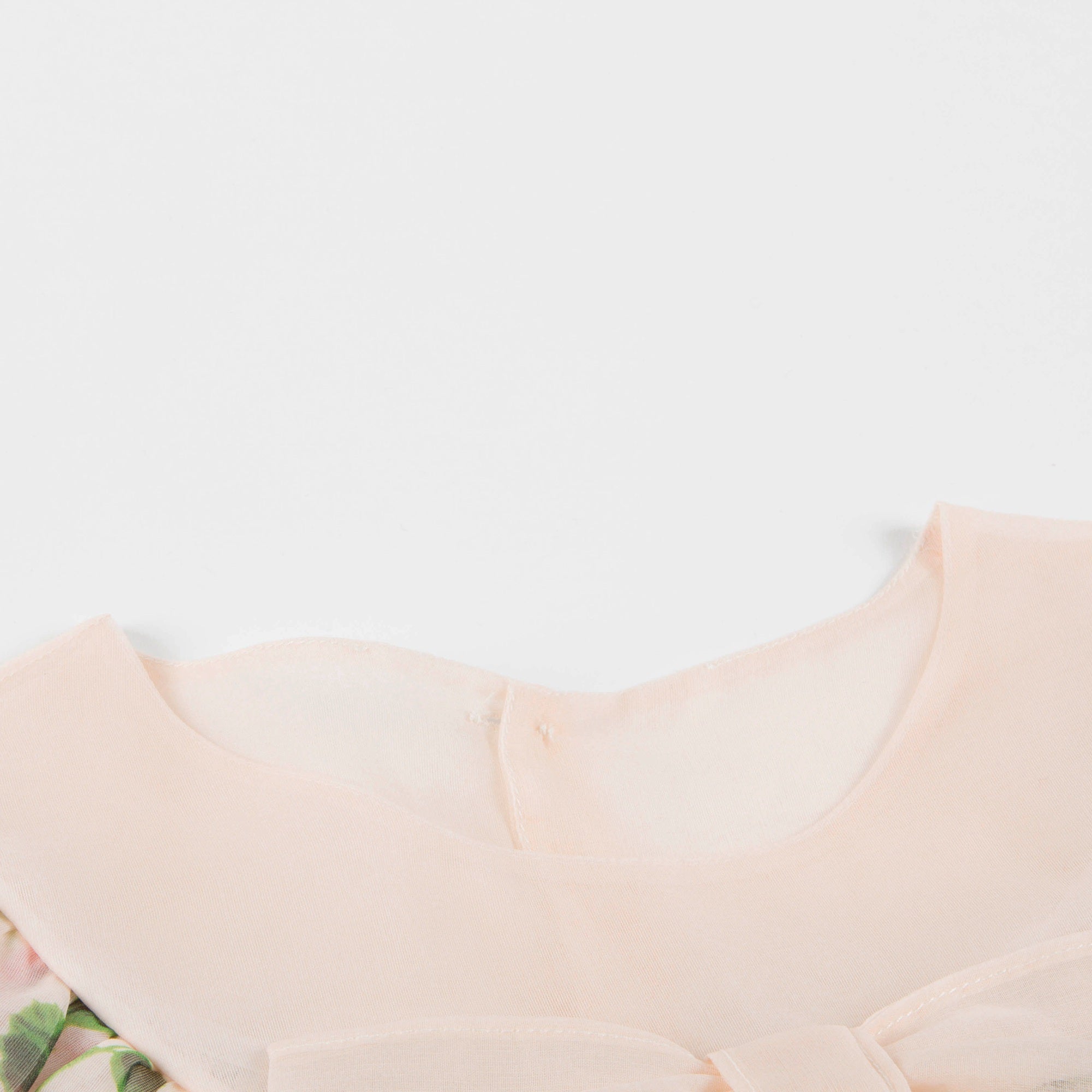 Girls Ivory & Pink Printed Silk Dress