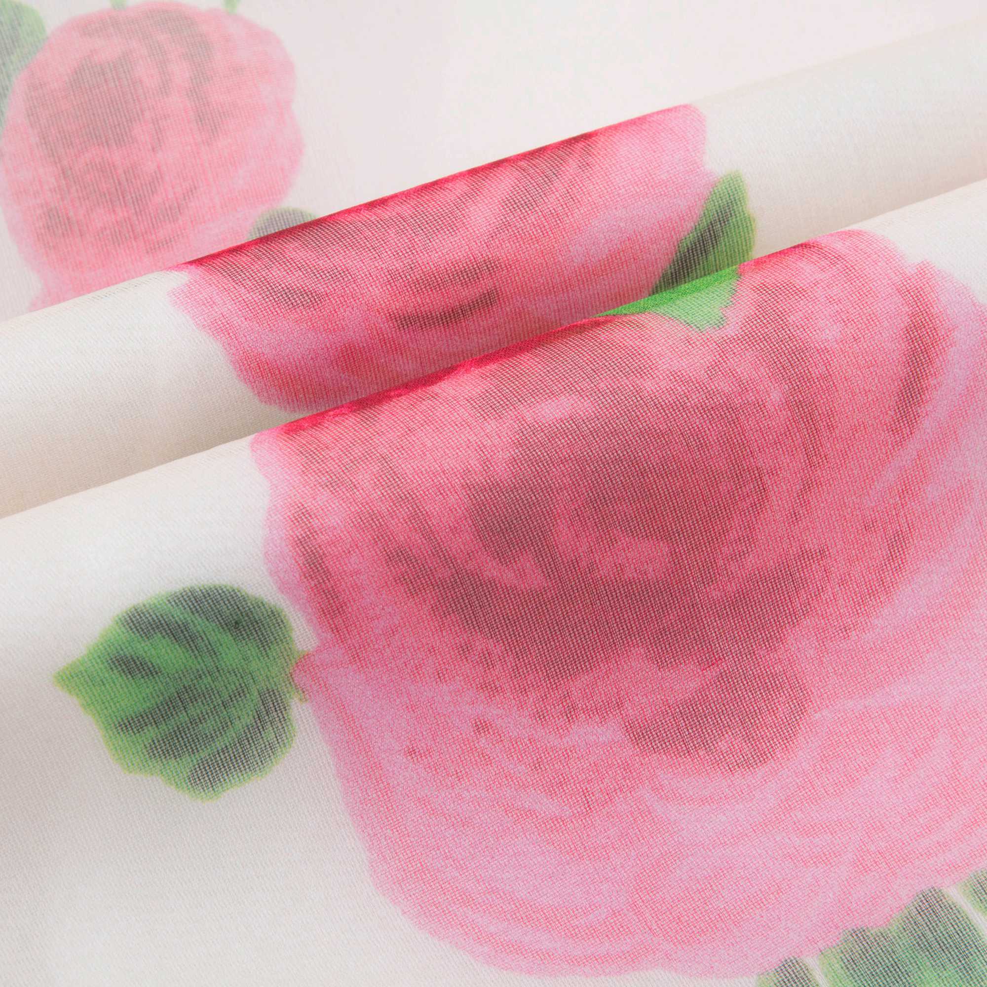 Girls Ivory & Pink Printed Silk Dress