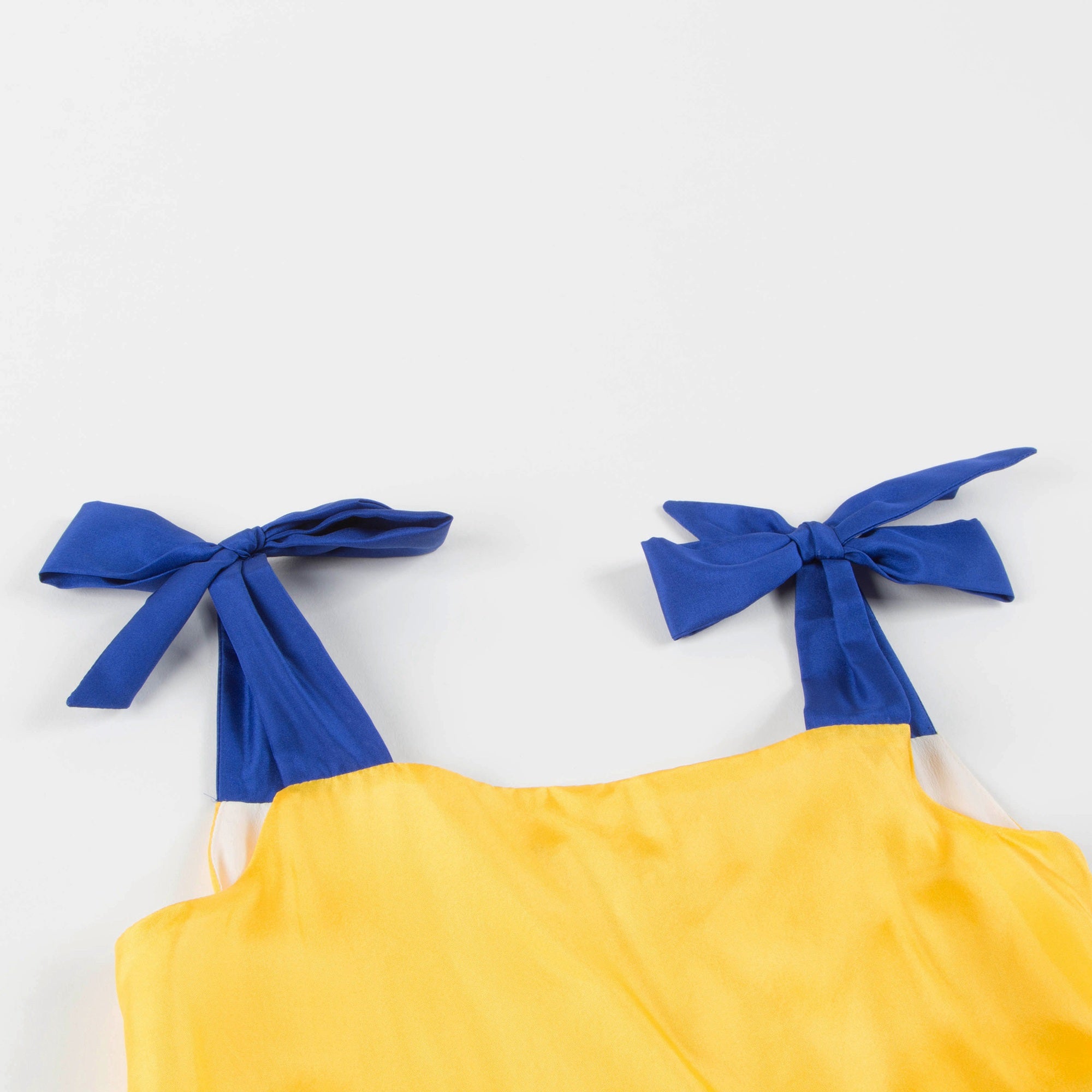 Girls Yellow & Blue Silk Cat Print Dress