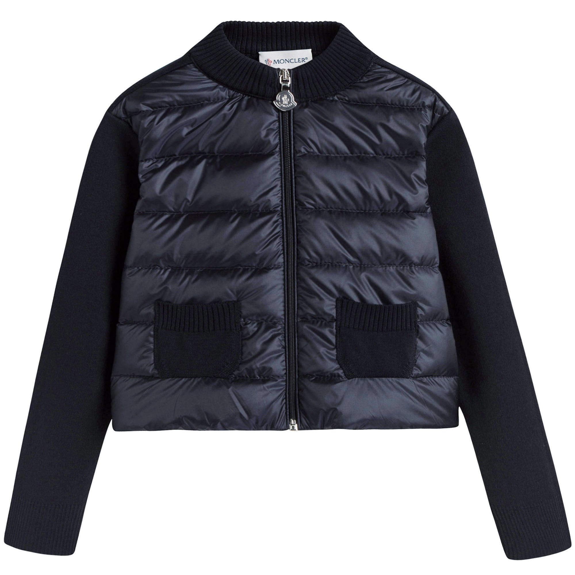 Girls Navy Blue Cardigan With Knitted Sleeves