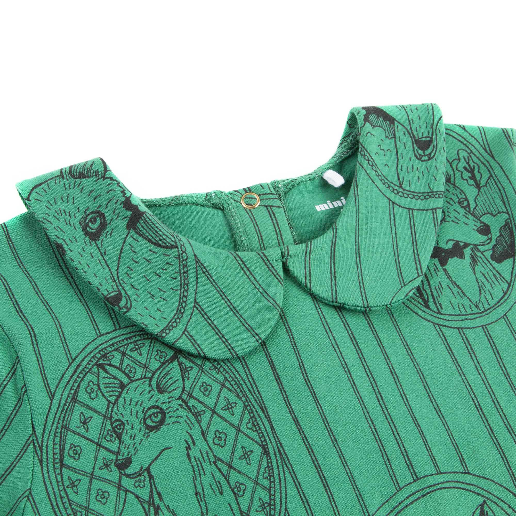 Girls Green Fox Family Collar T-shirt