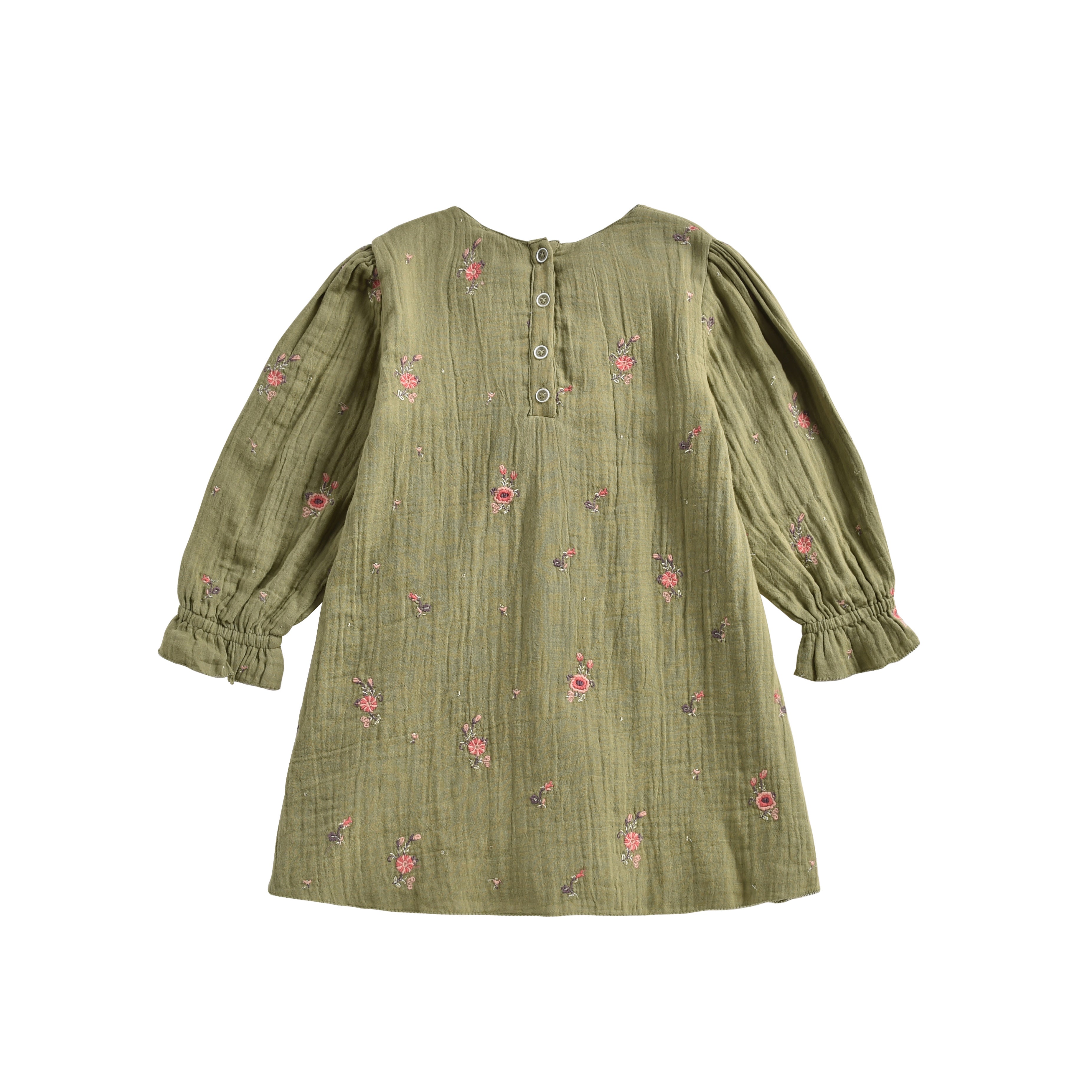 Girls Khaki Flowers Organic Cotton Dress