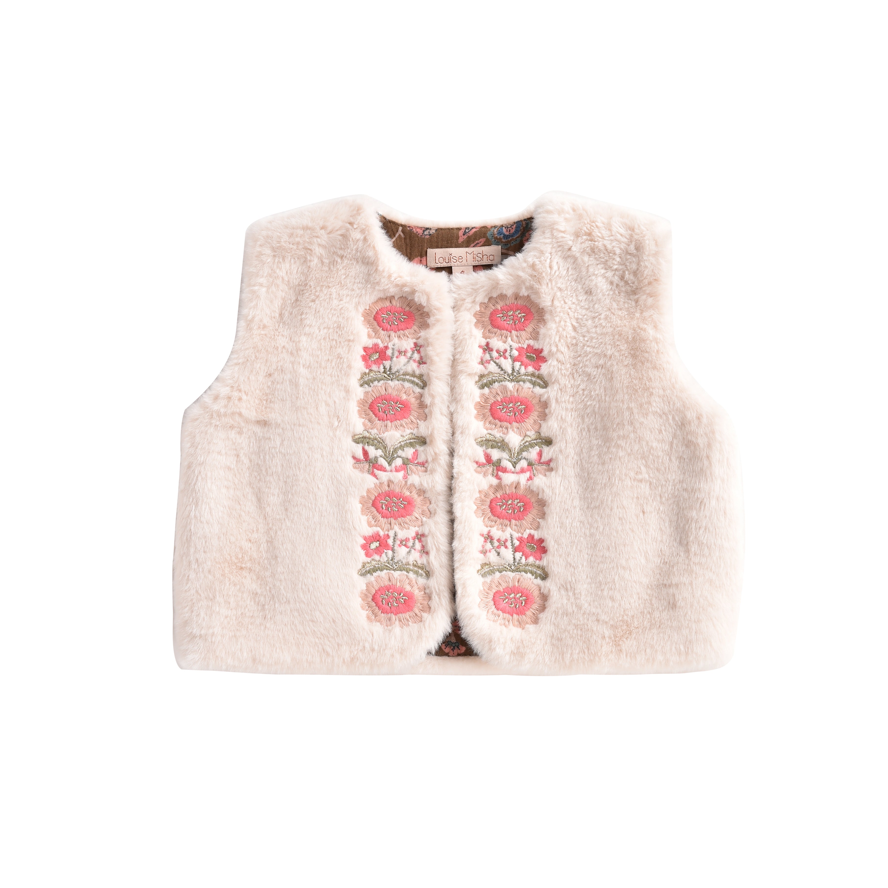 Girls Cream Embroidered Vest