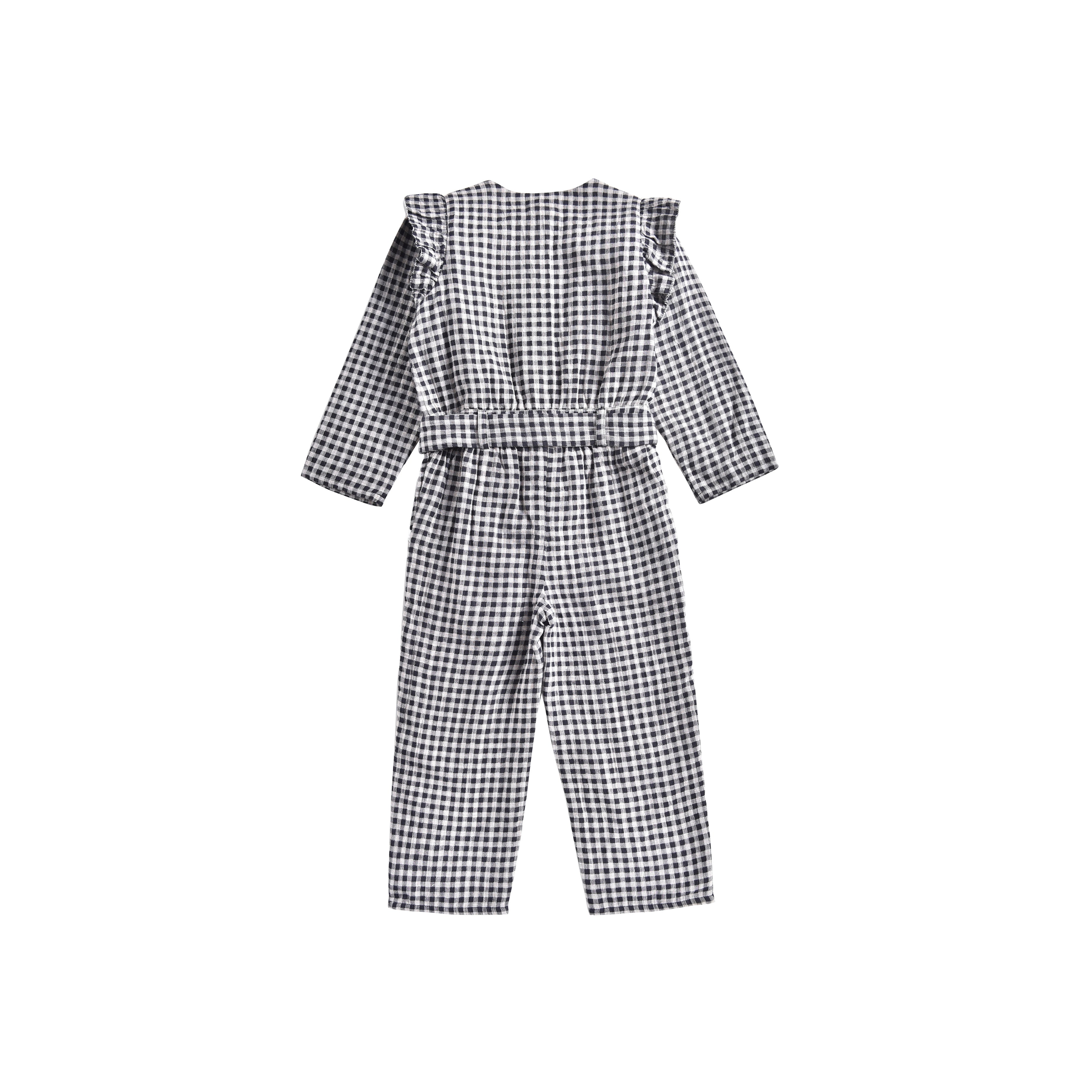 Girls Black Vichy Organic Cotton Jumpsuit