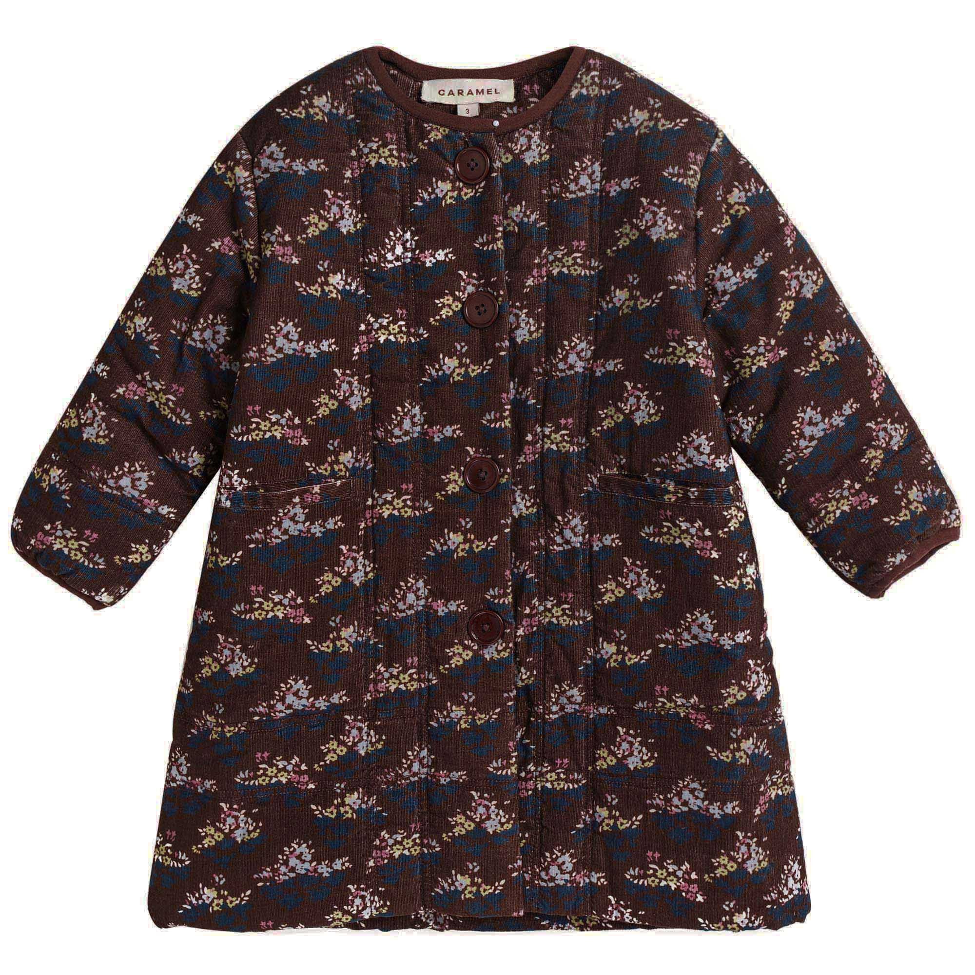 Girls Wine Red Velvet Flower printed Cotton Jacket - CÉMAROSE | Children's Fashion Store - 1