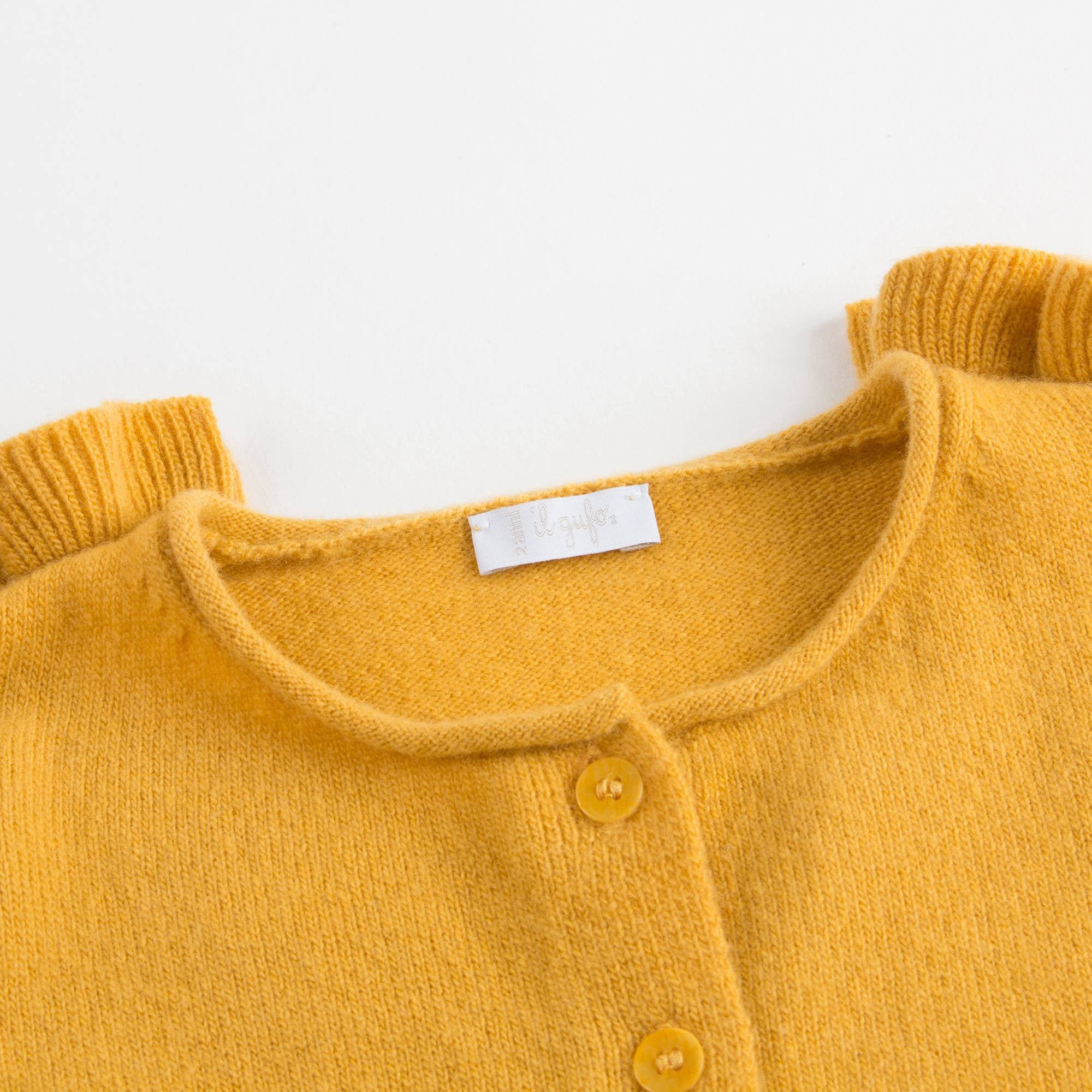 Girls Yellow Knitted Wool Cardigan With Ruffle