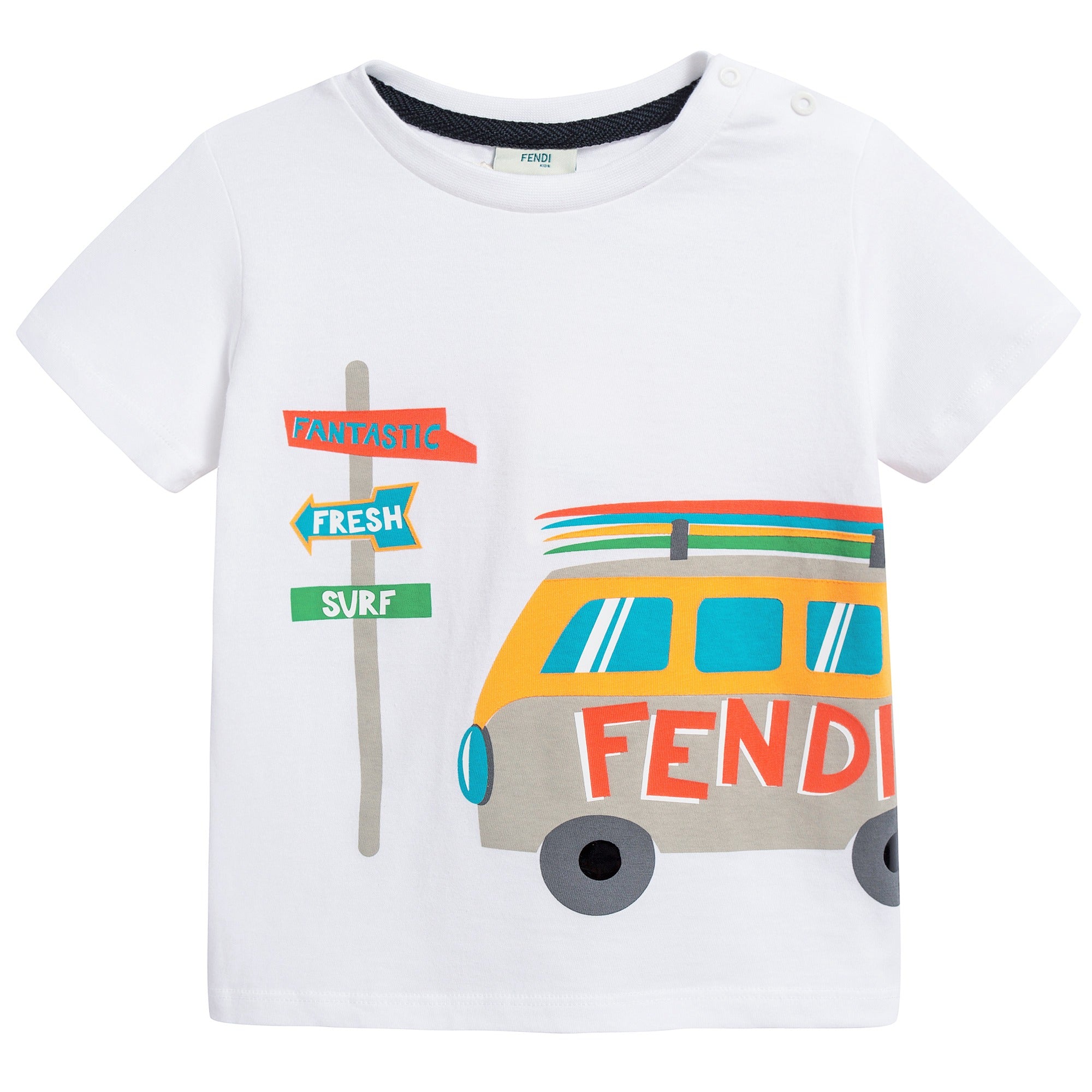 Baby Boys White "Bus" Printed Cotton T-shirt