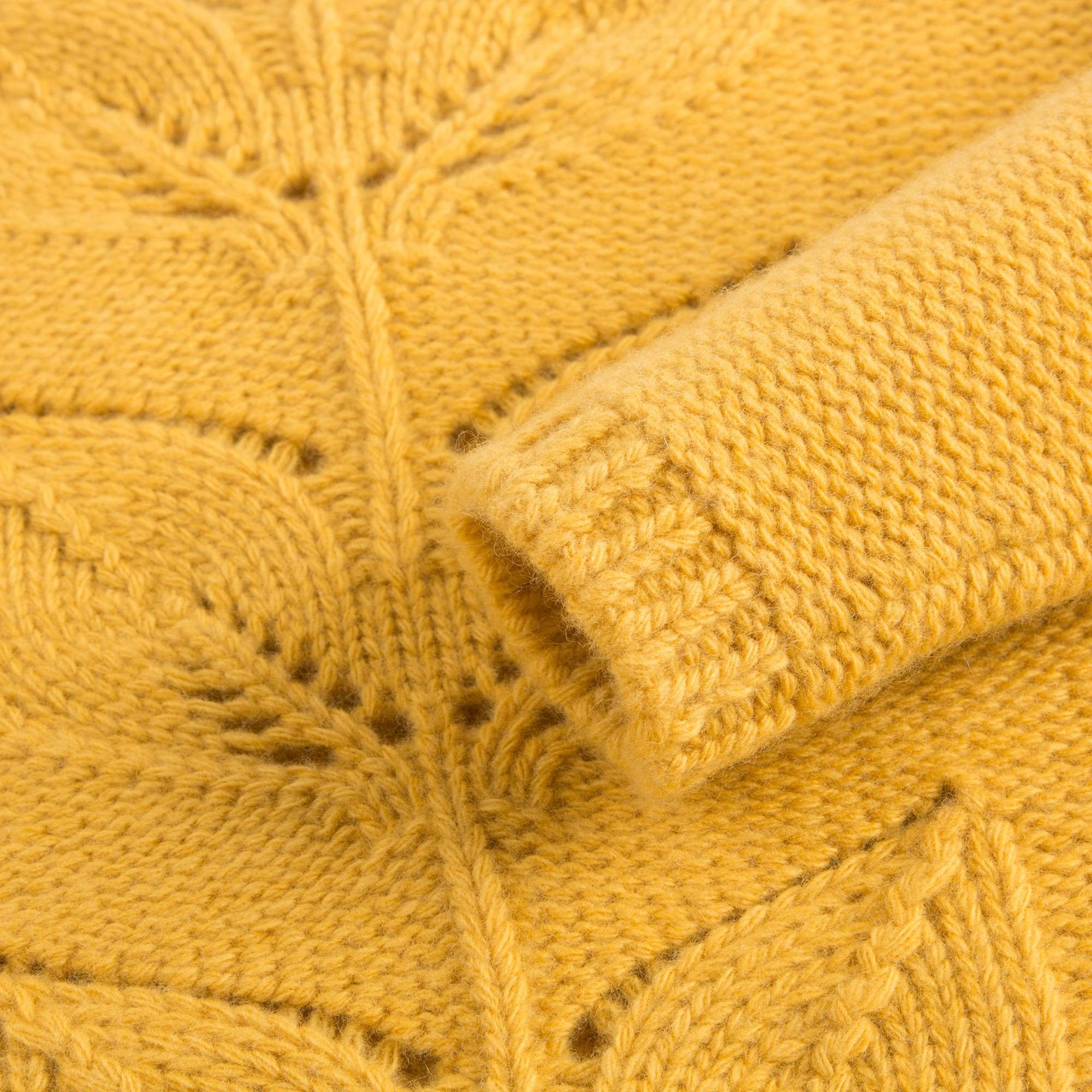Girls Yellow Wool Sweater Leaves Hollow