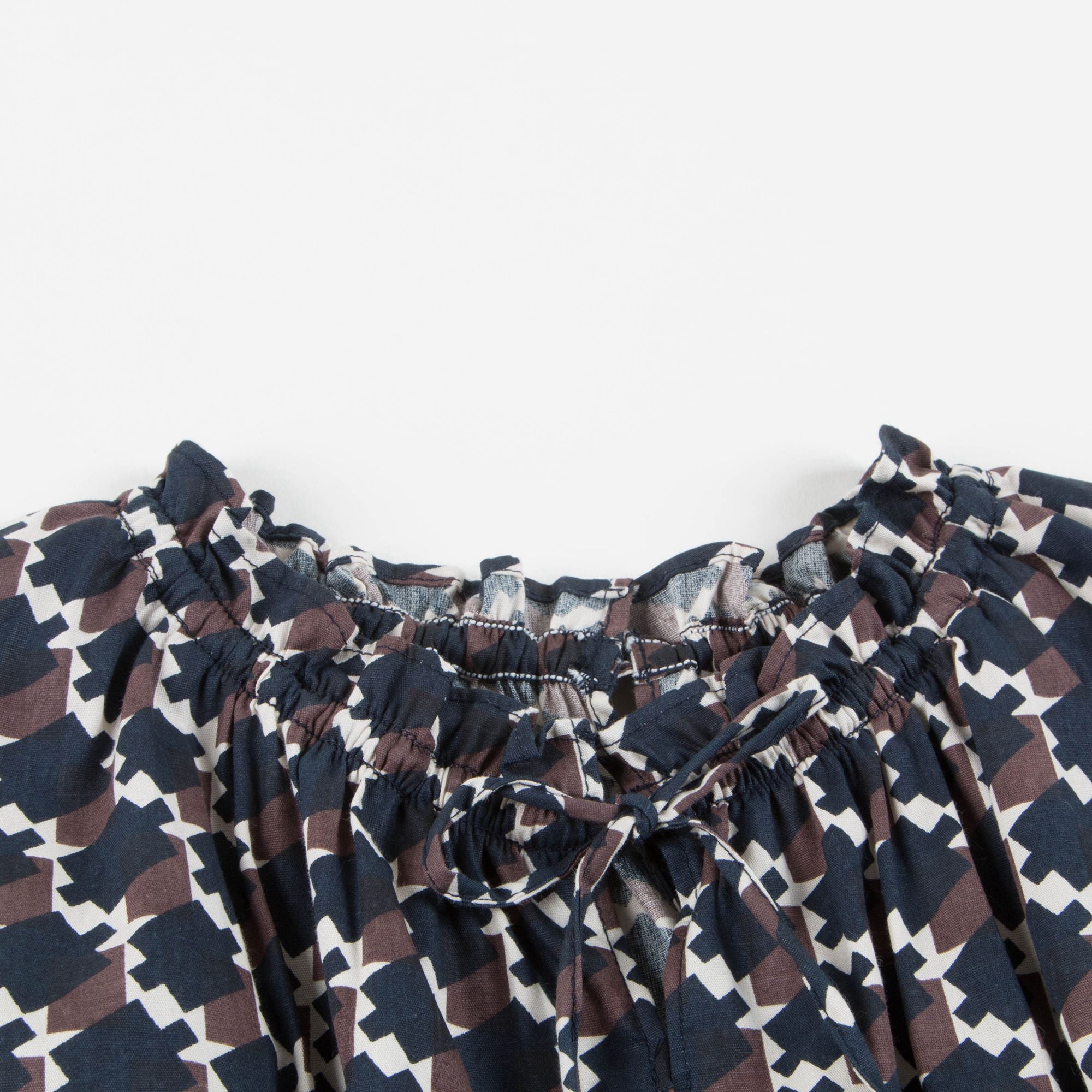 Girls Blue & Chocolate Cotton Woven Dress