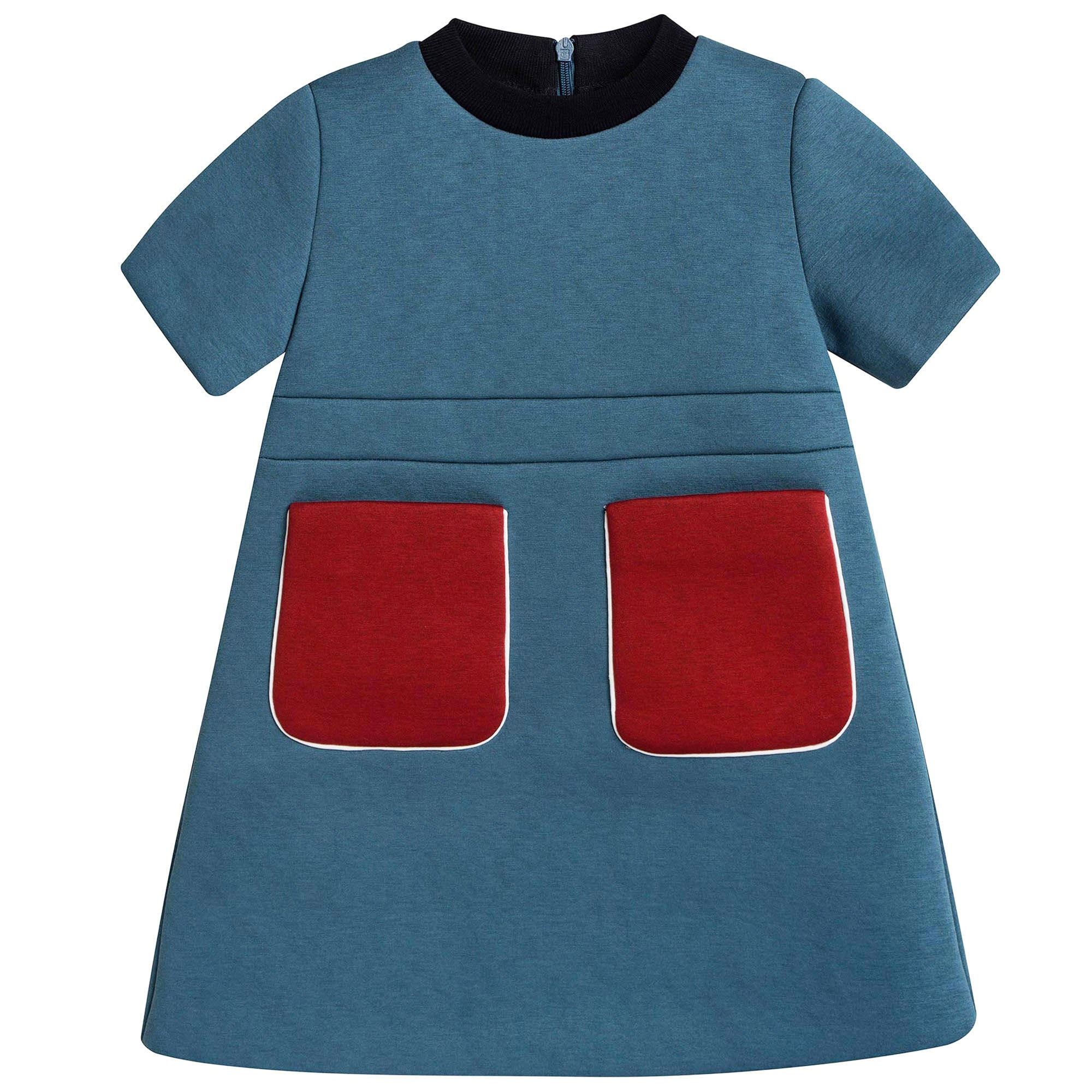 Girls Dark Green Dress With Patch Pocket - CÉMAROSE | Children's Fashion Store - 1