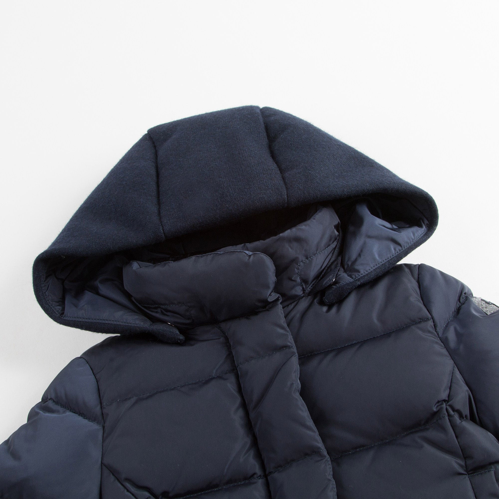 Girls Navy Blue Ruffled Down Padded Jacket