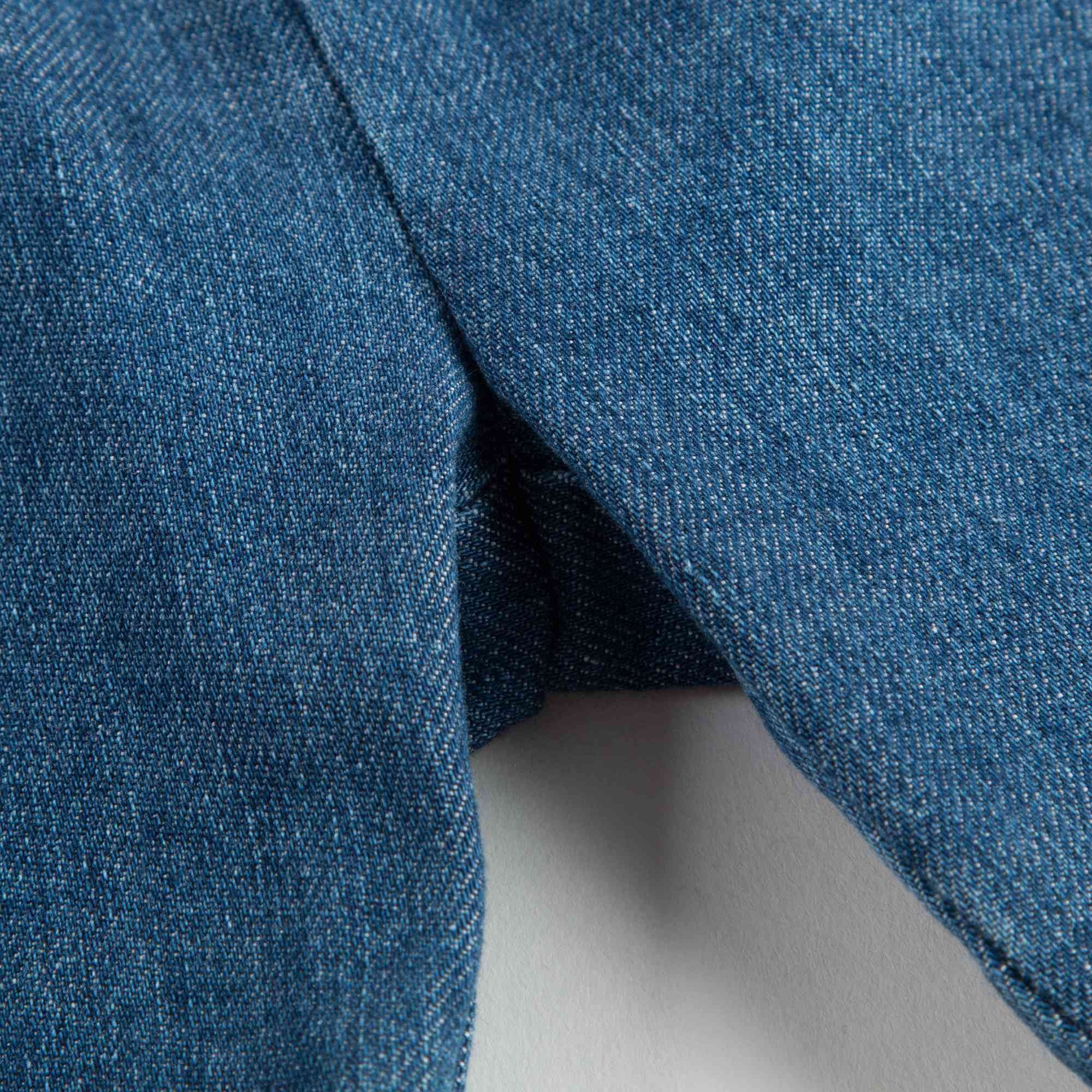 Baby Girls Denim Blue Cotton Jeans With Flowers Trims