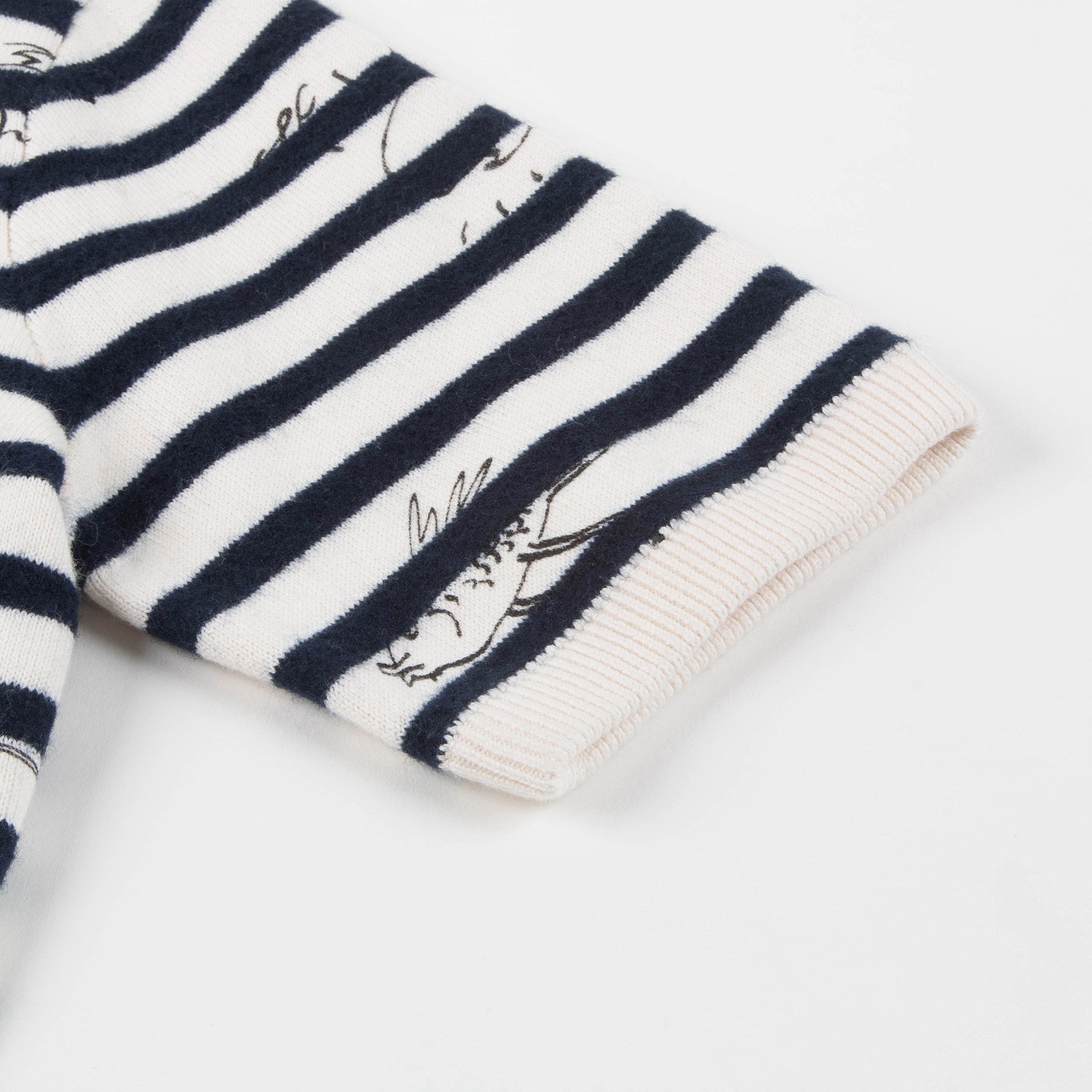 Girls Beige & Black Striped Cotton & Wool Sweater