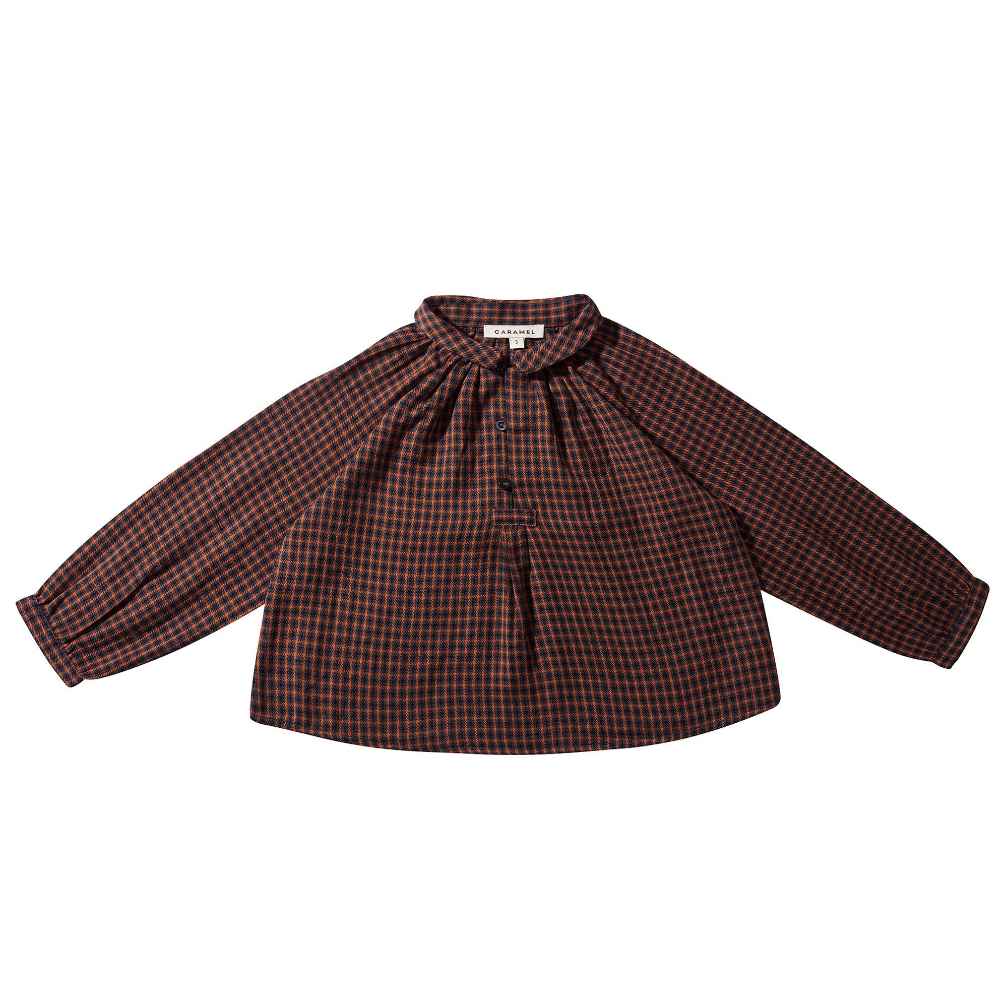 Girls Orange Check Cotton Blouse