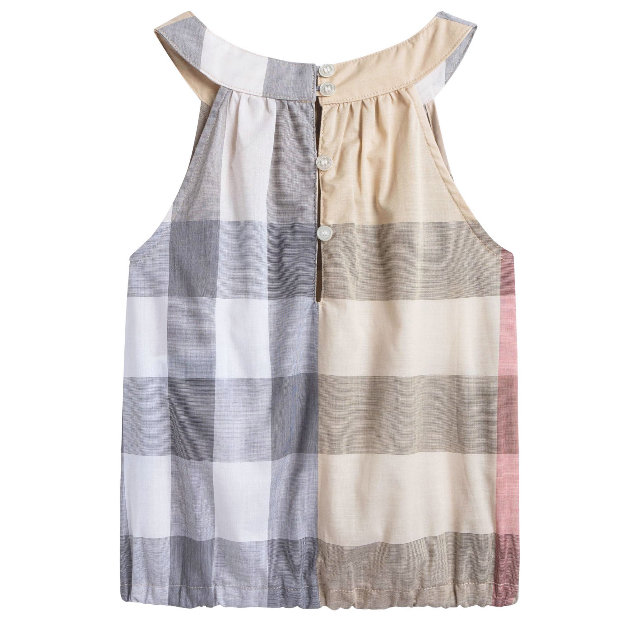Girls Beige Check Sleeveless Top