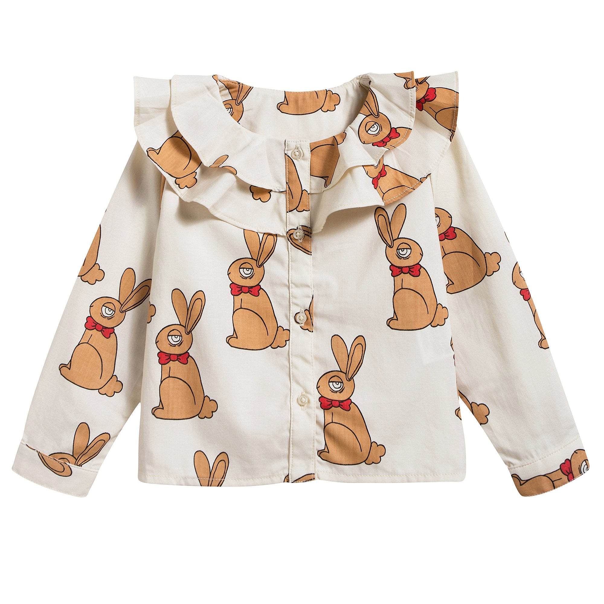 Girls Beige Rabbit Woven Cotton Blouse