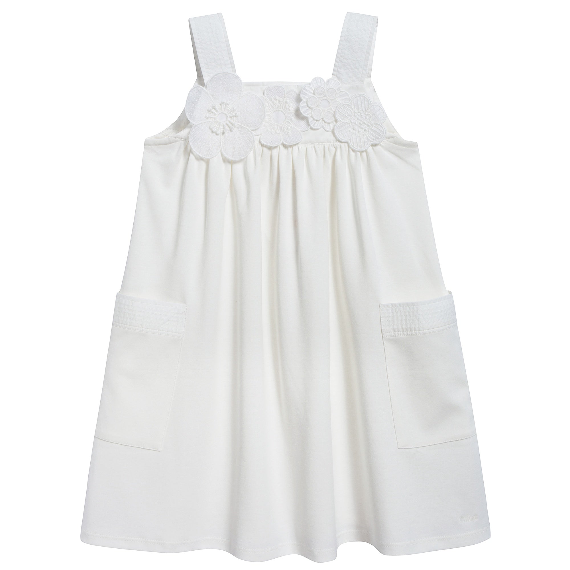 Girls Off White Cotton Dress