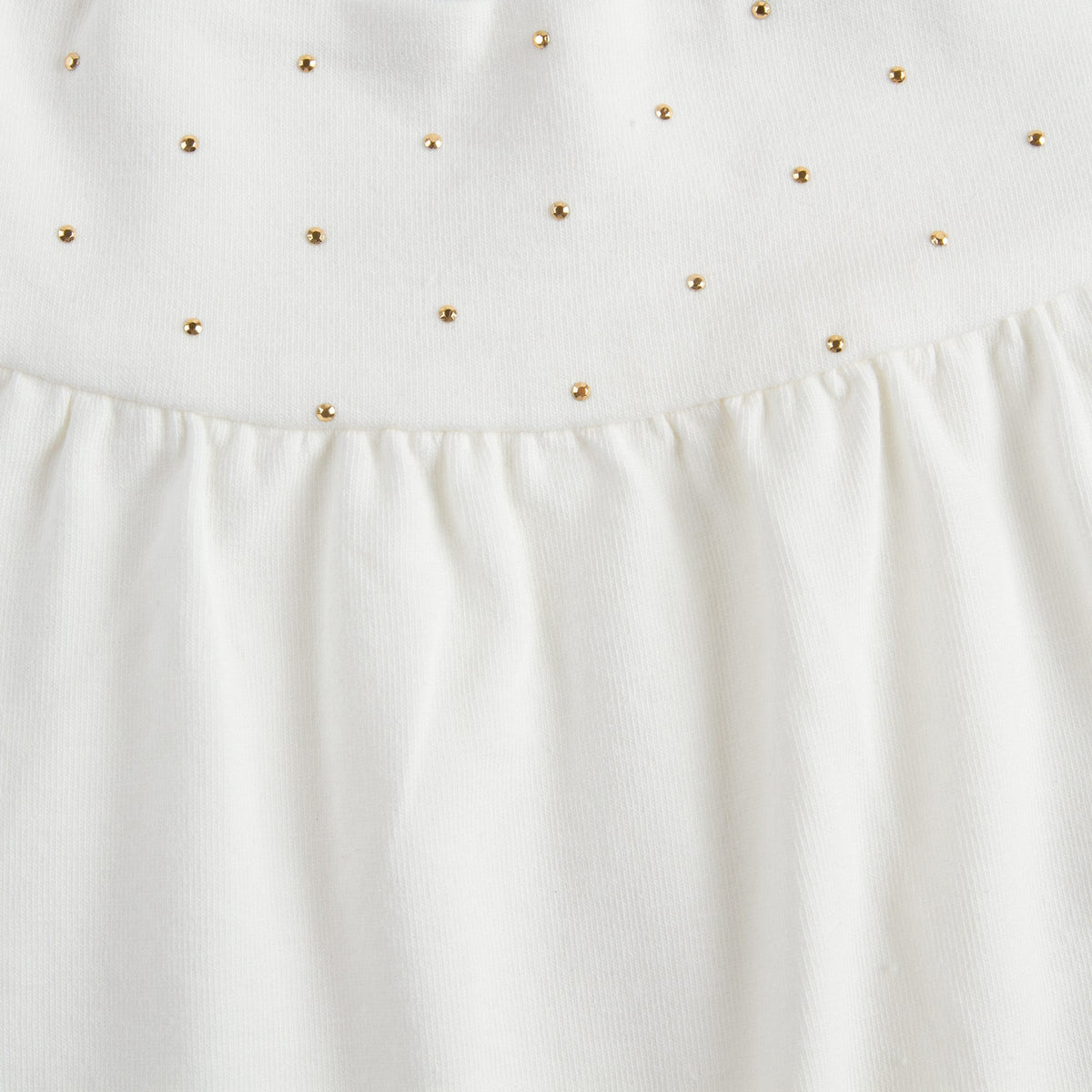 Chemisier en Coton Blanc pour Bébé Fille avec Bordures en Strass Dorés