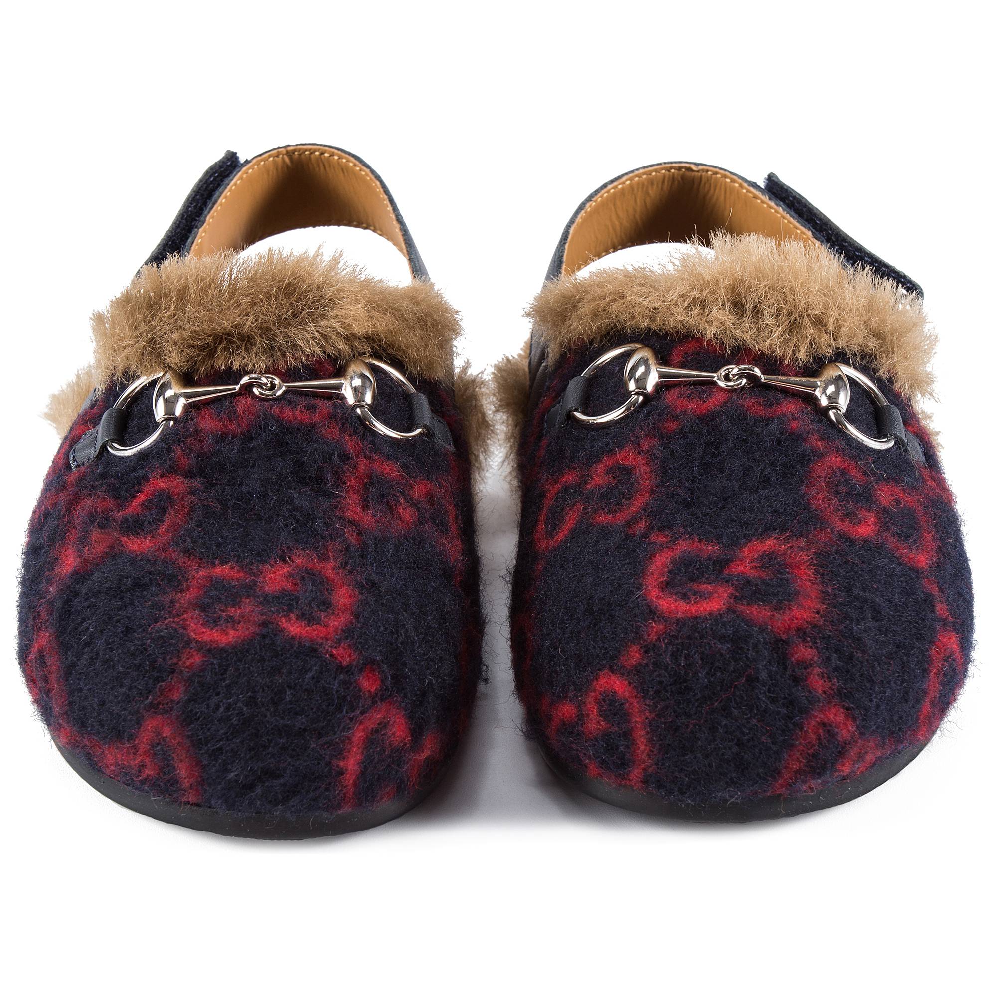 Girls Blue GG Faux Fur Shoes
