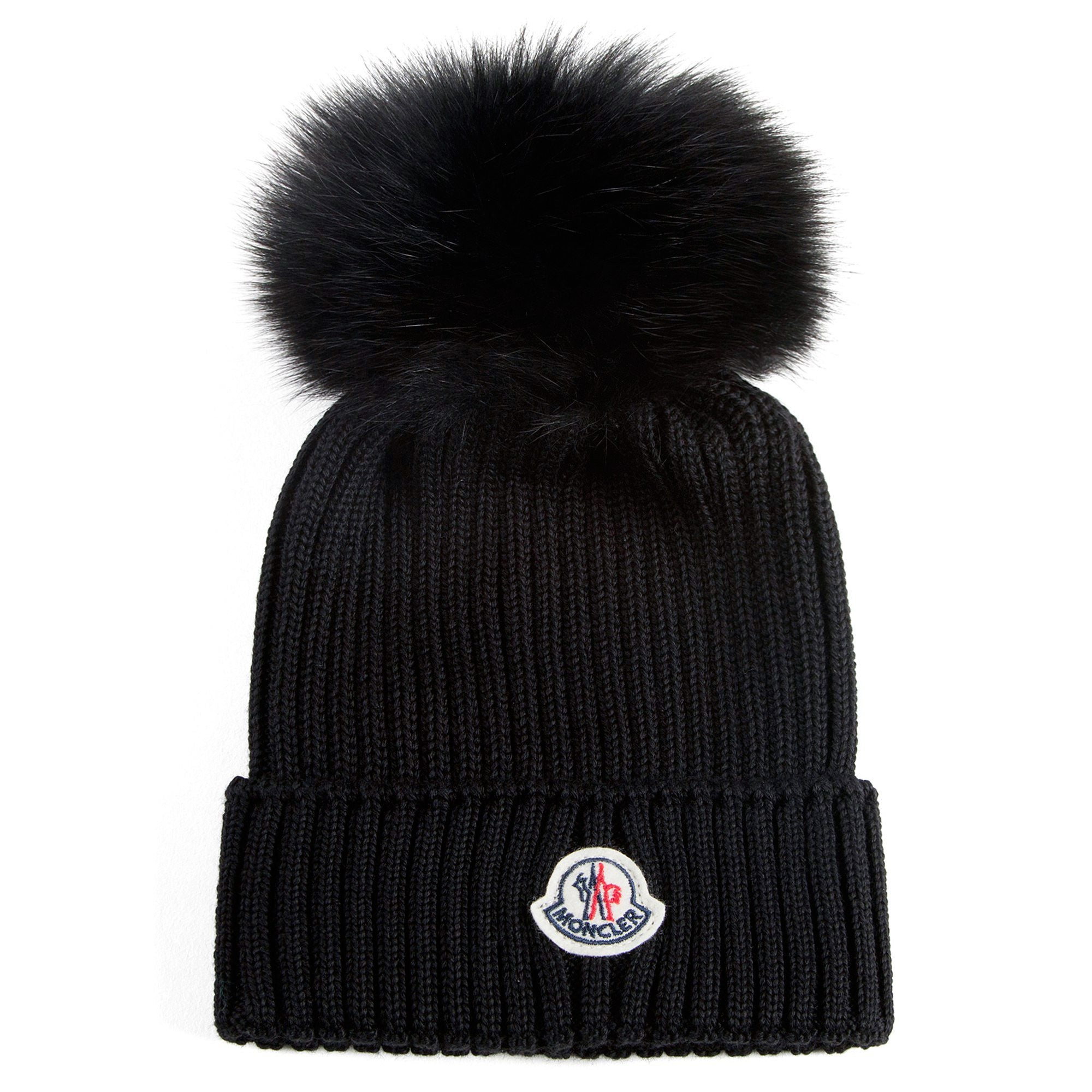 Boys & Girls Black Knitted Hat With Fur Pom-Pom Trim