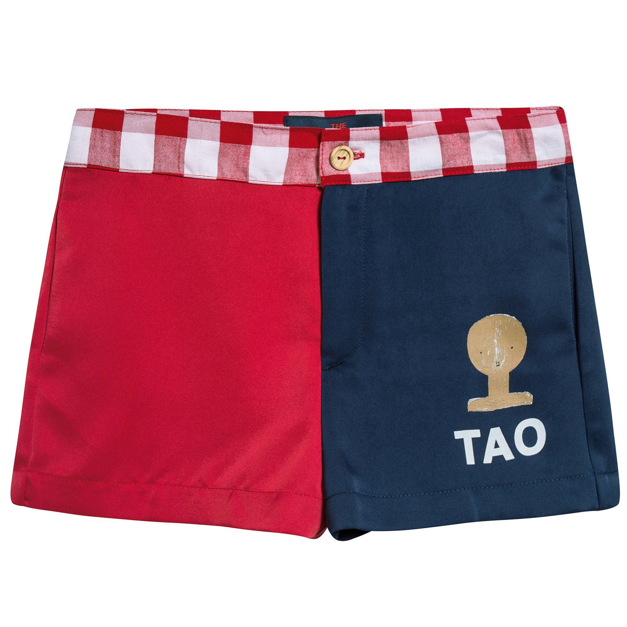 Girls Red & Blue Tao Bust Cotton Shorts