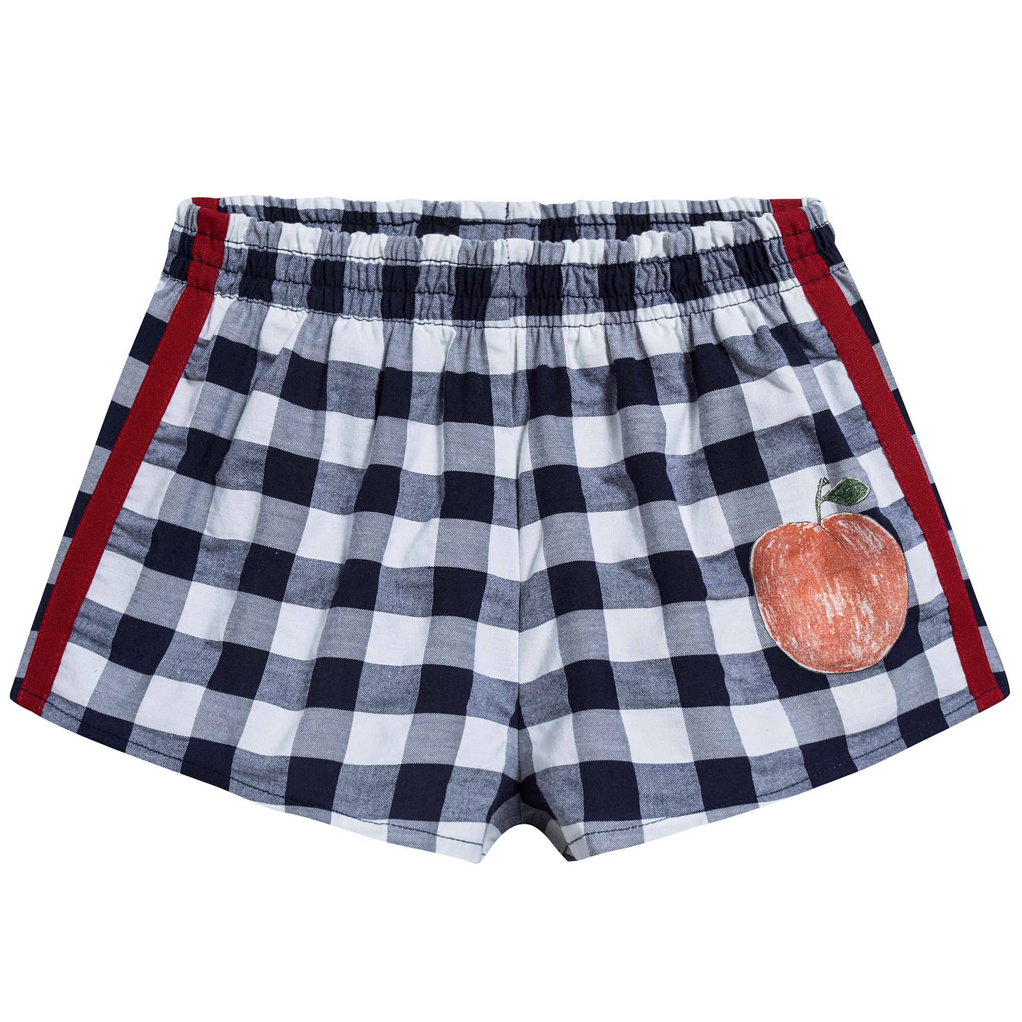 Girls Navy Blue Peach Cotton Shorts