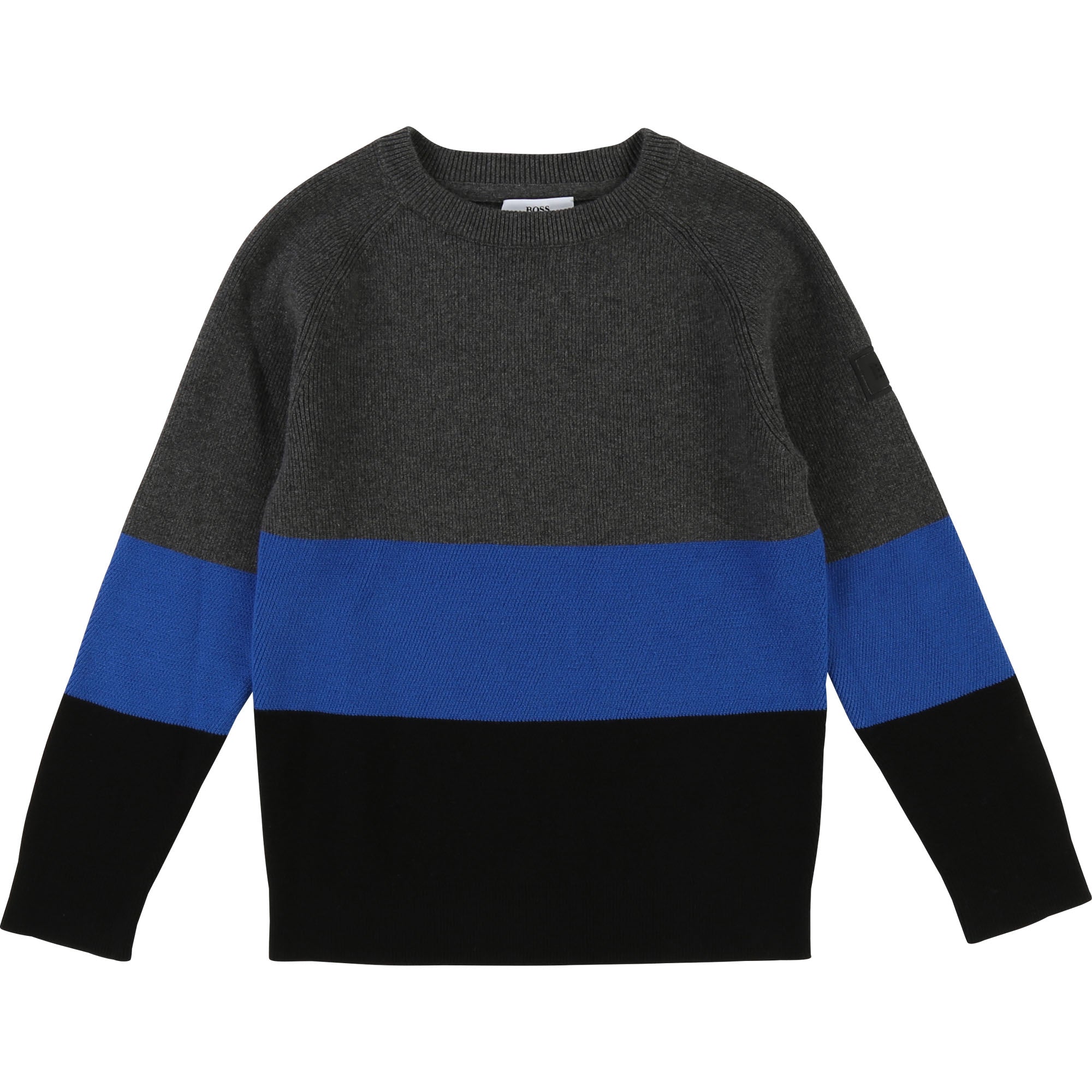 Boys Grey & Blue Striped Cotton Sweater