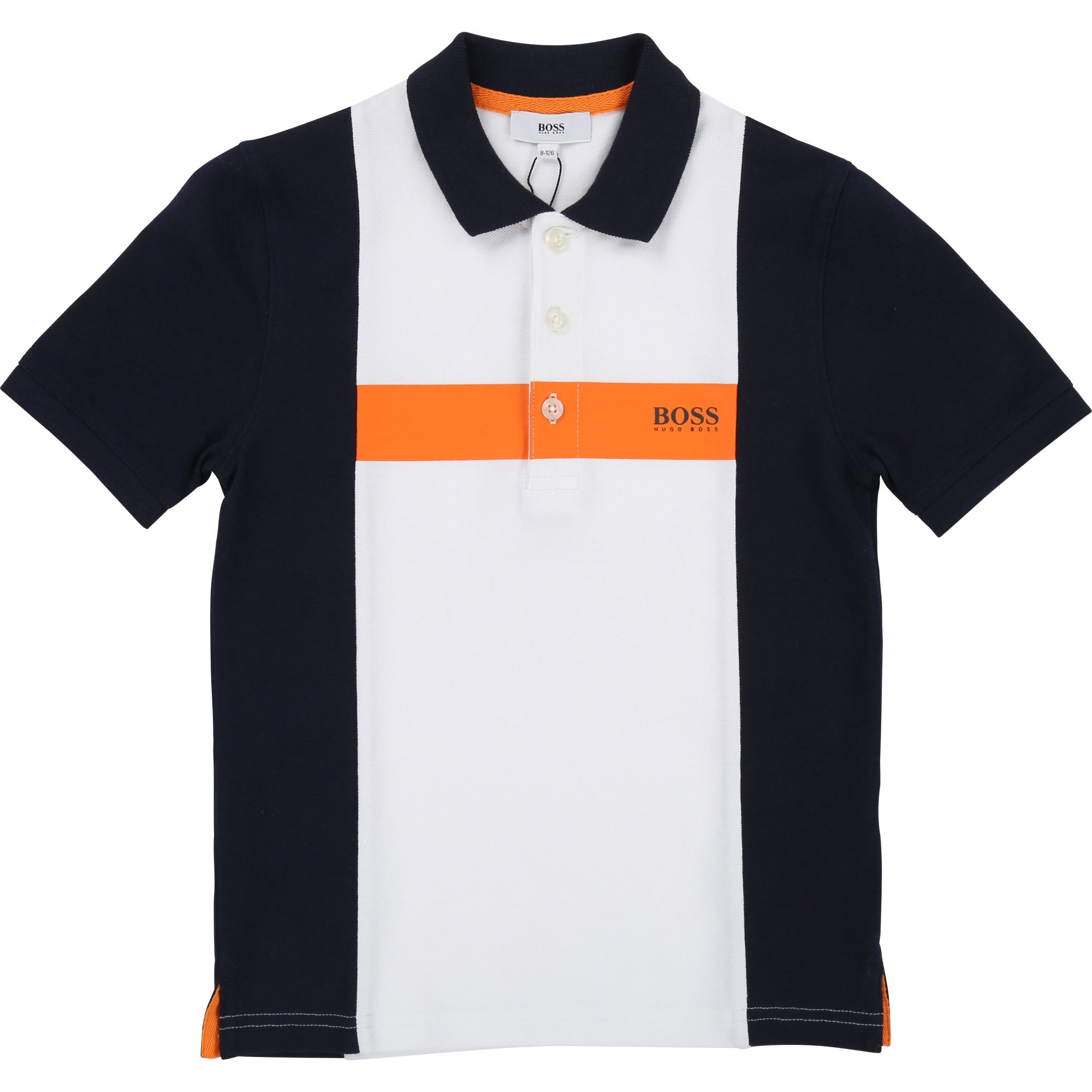 Boys Dark Blue & White Cotton Polo Shirt