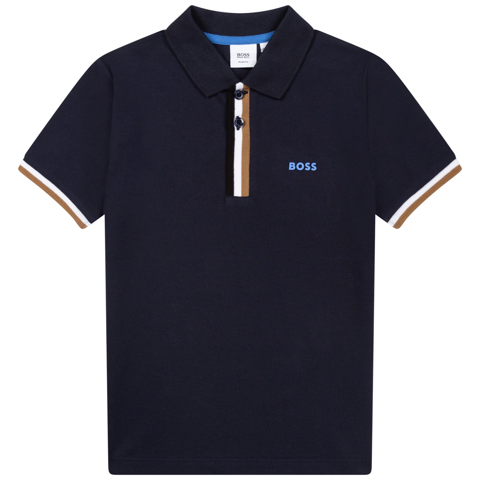 Boys Navy Blue Logo Cotton Polo Shirt