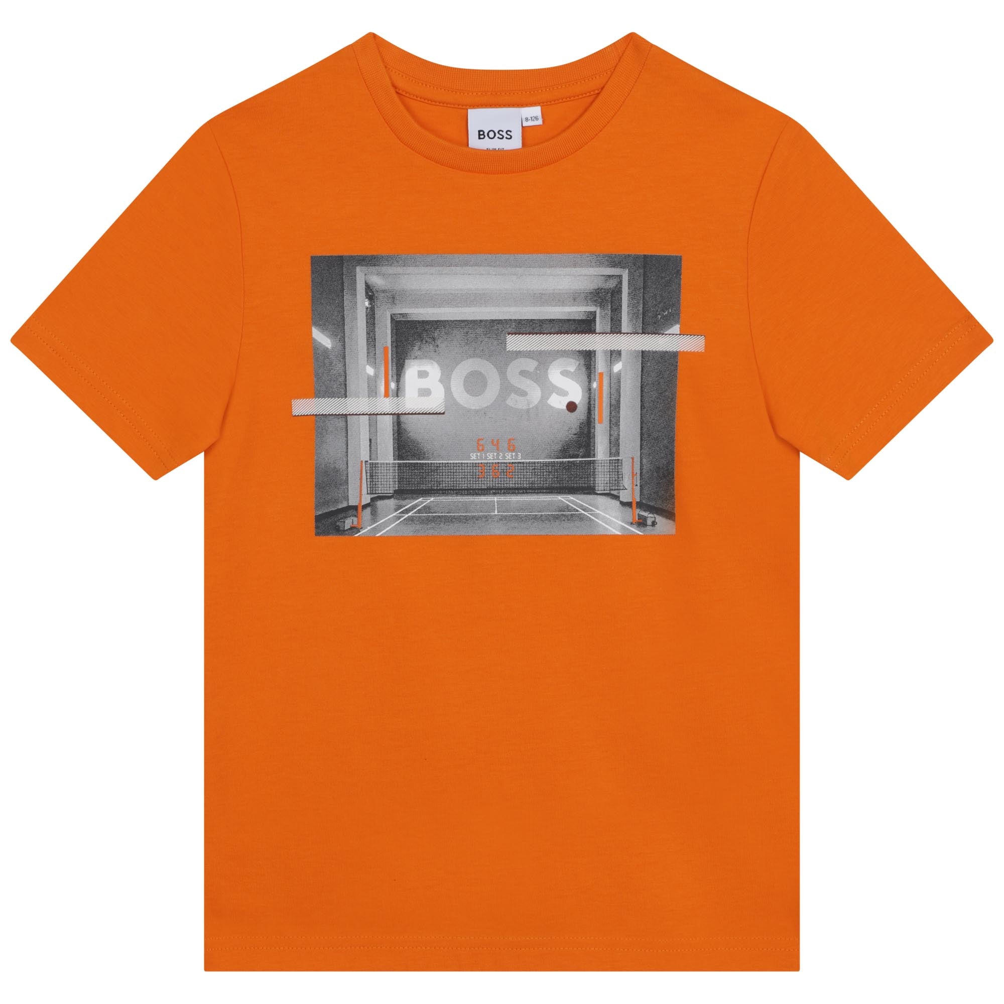 Boys Orange Printed Cotton T-Shirt