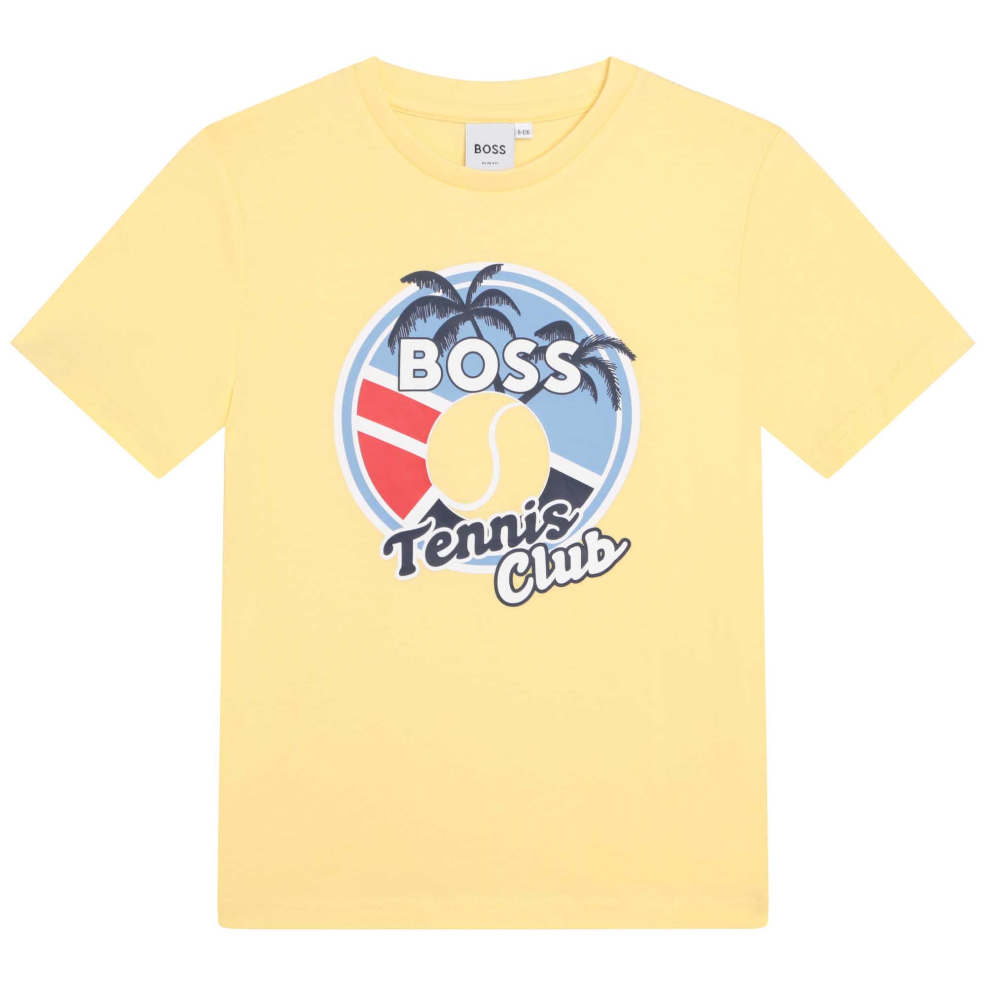 Boys Yellow Printed Cotton T-Shirt