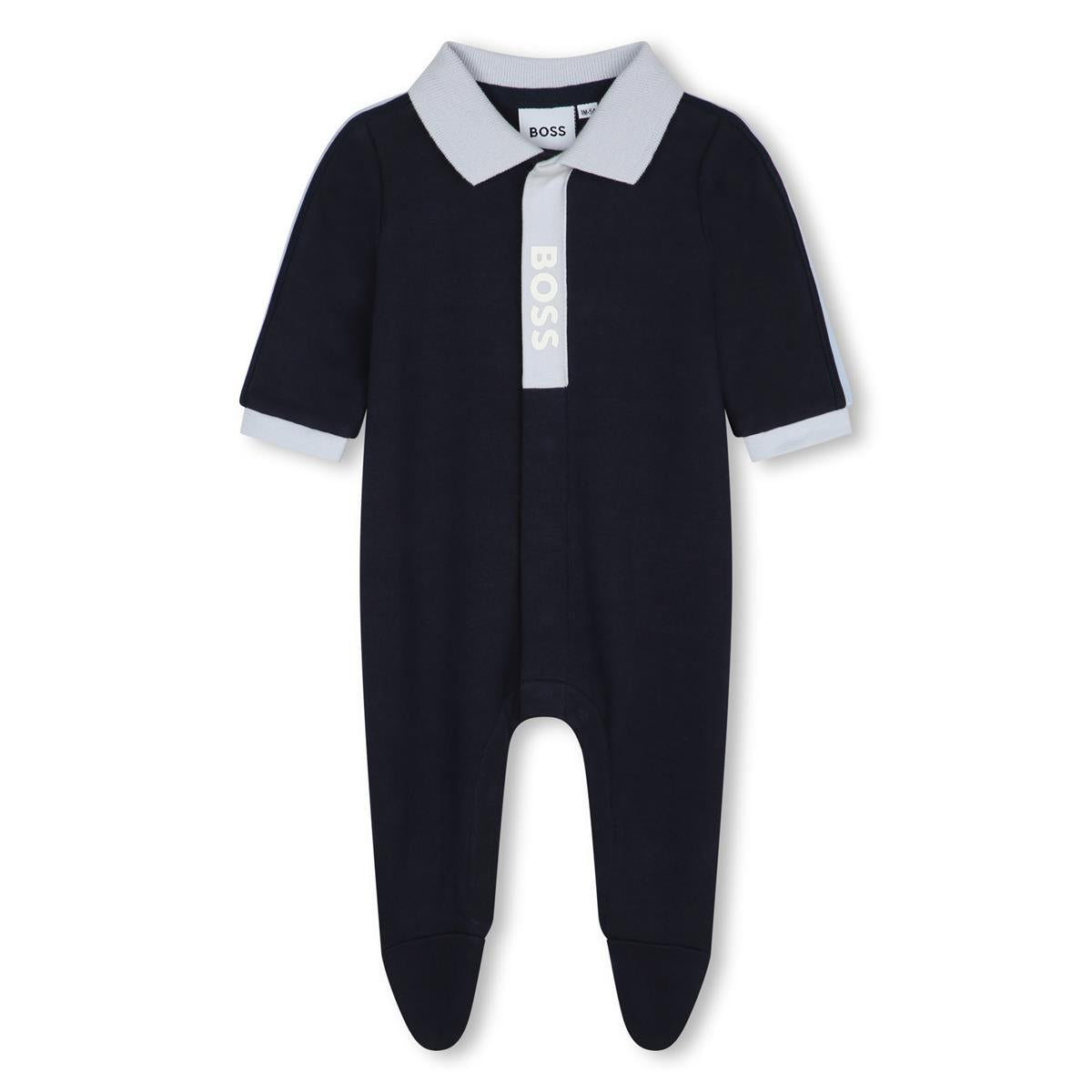 Baby Boys Navy Cotton Babysuit