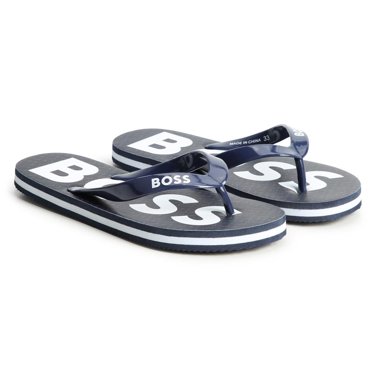 Boys Navy Logo Slippers