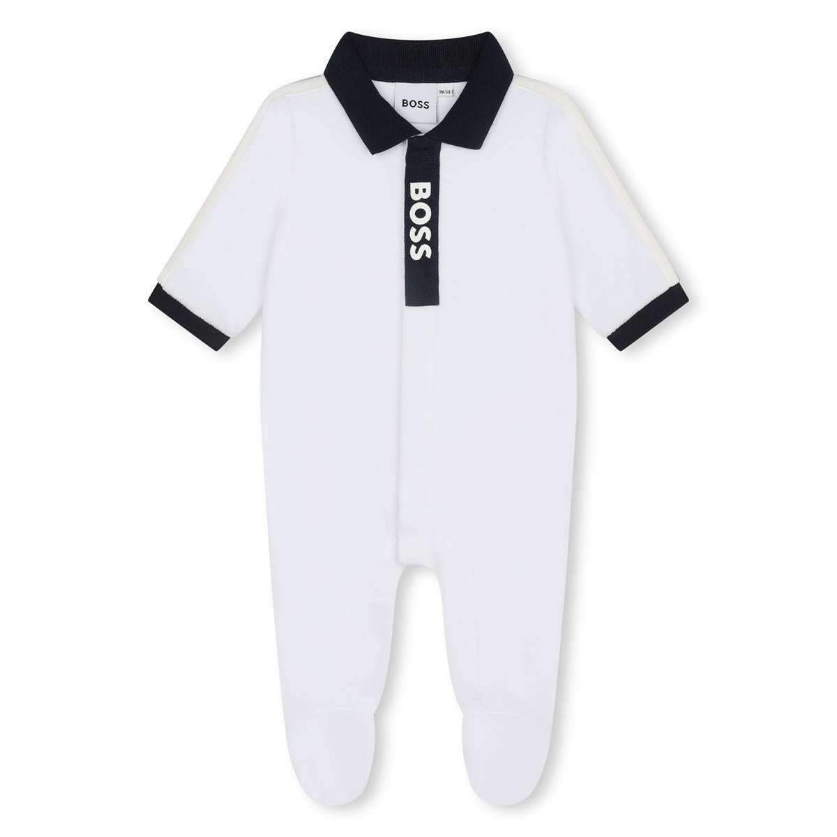 Baby Boys White Cotton Babysuit