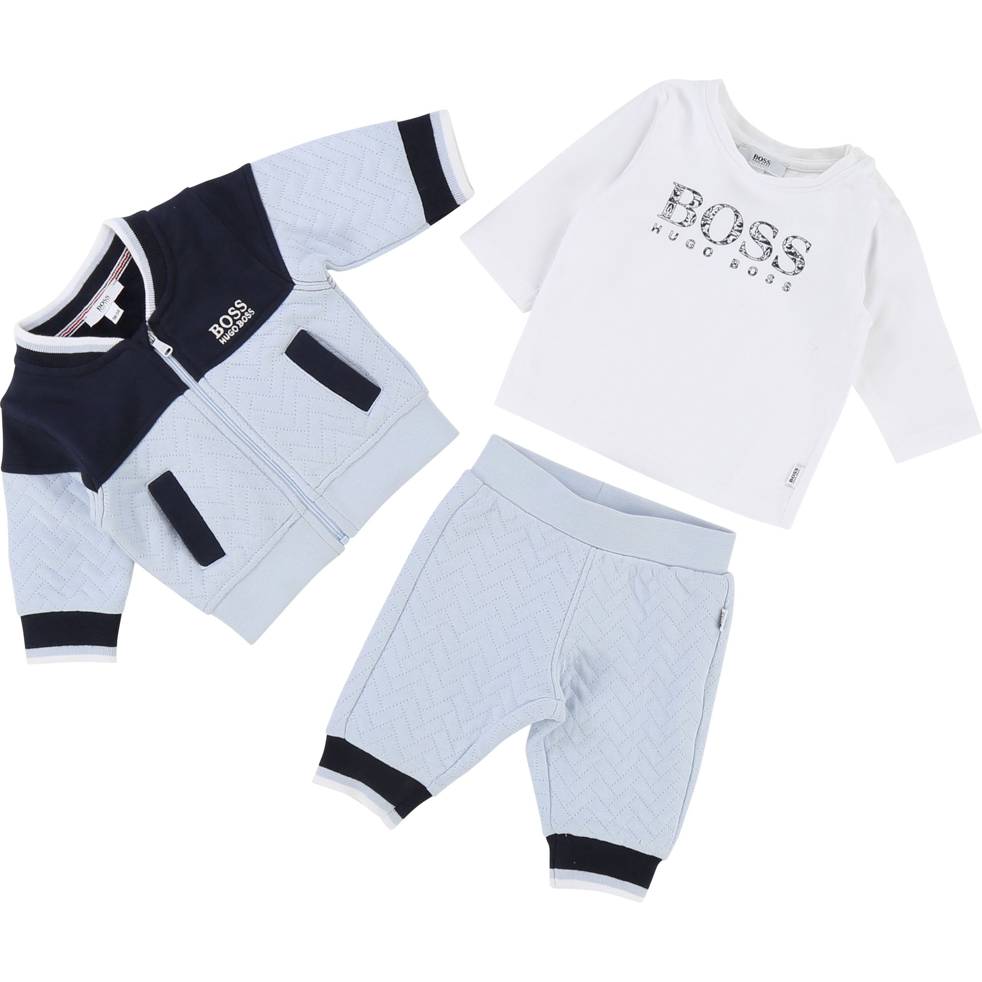 Baby Boys White & Light Blue Cotton Sets