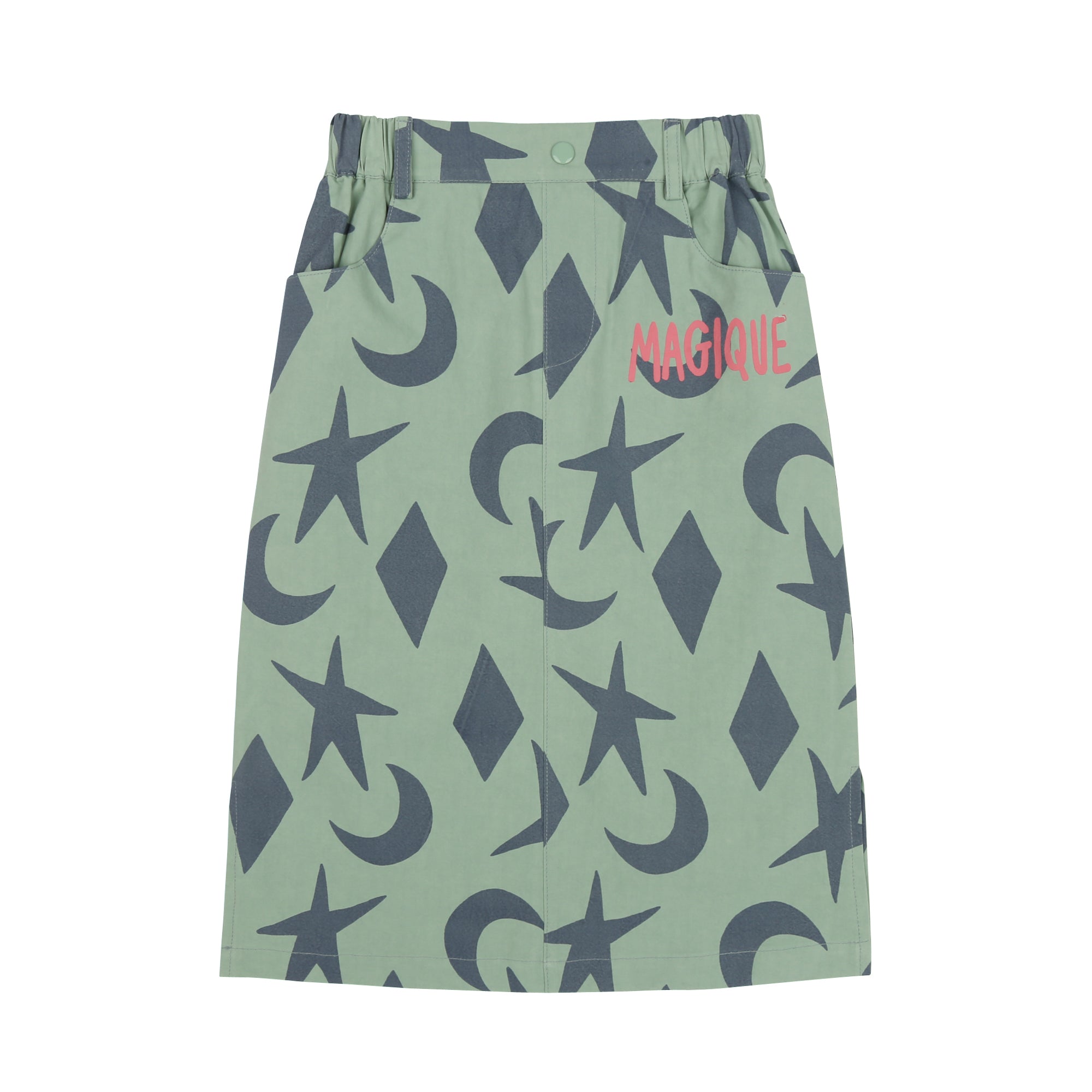 Girls Green Printed Cotton Skirt