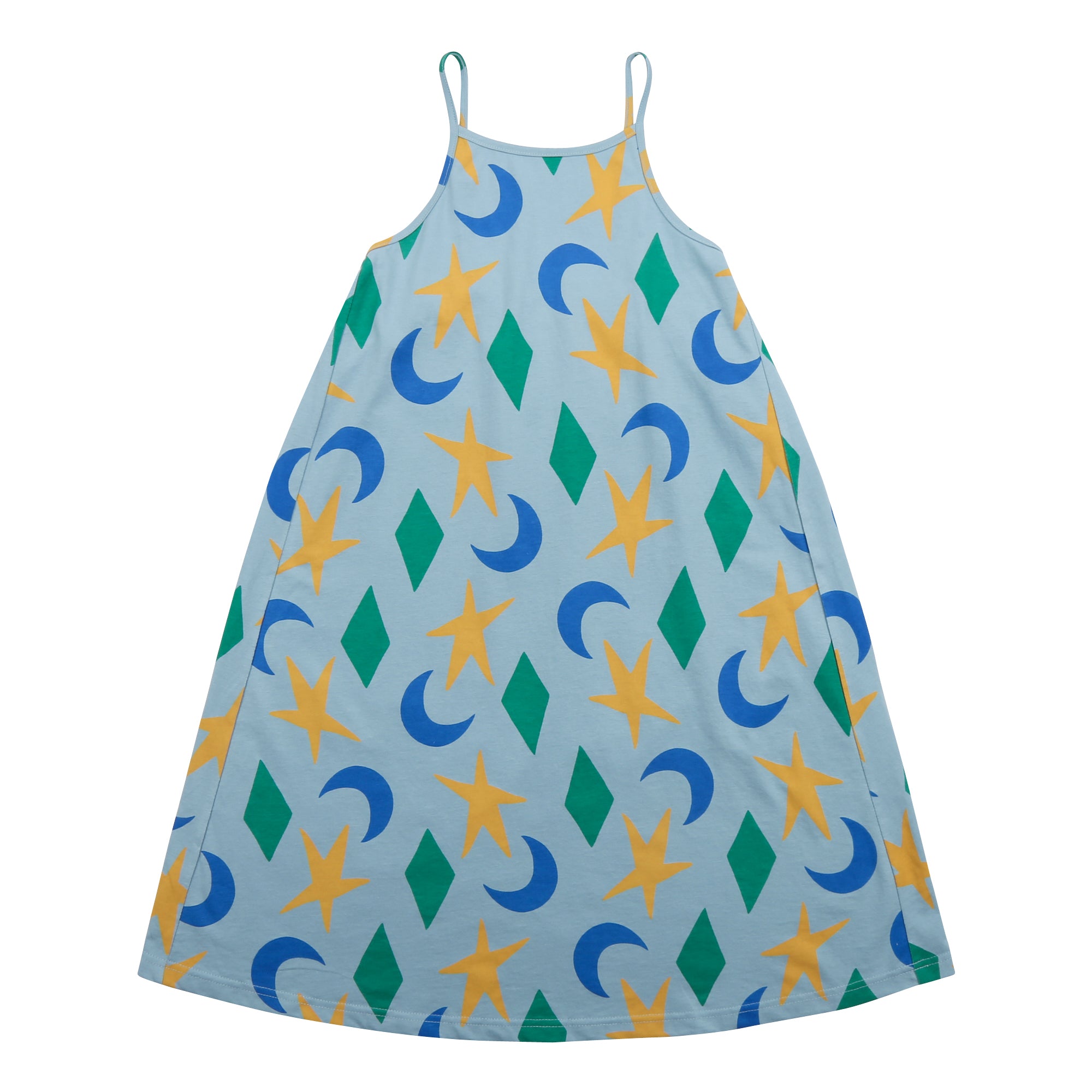 Girls Blue Printed Strap Dress