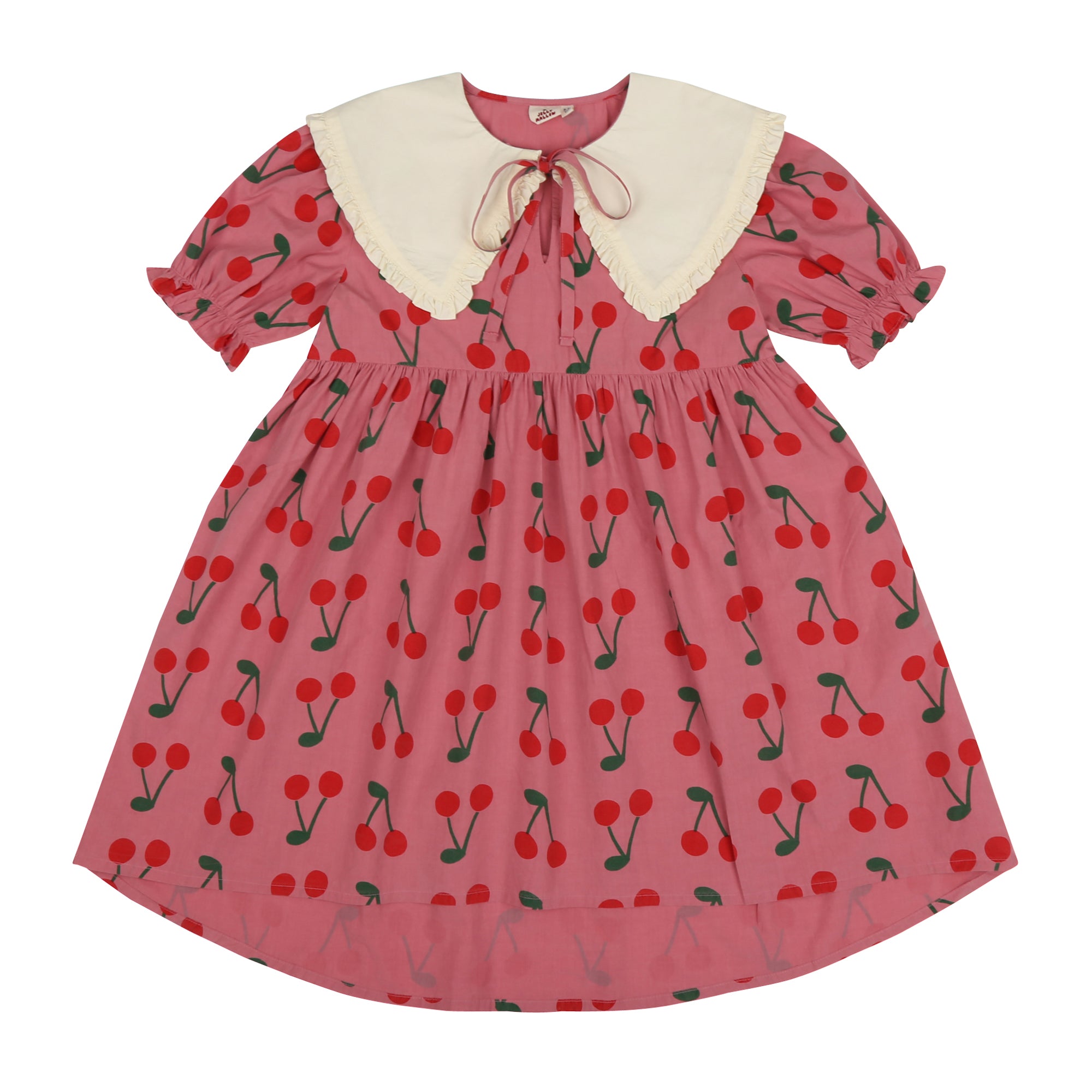 Girls Pink Cherry Printed Cotton Dress