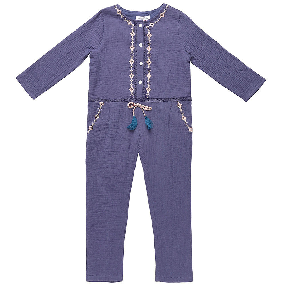 Girls Blue Embroidered Flower Trims'Bluebell'Rompers - CÉMAROSE | Children's Fashion Store - 1